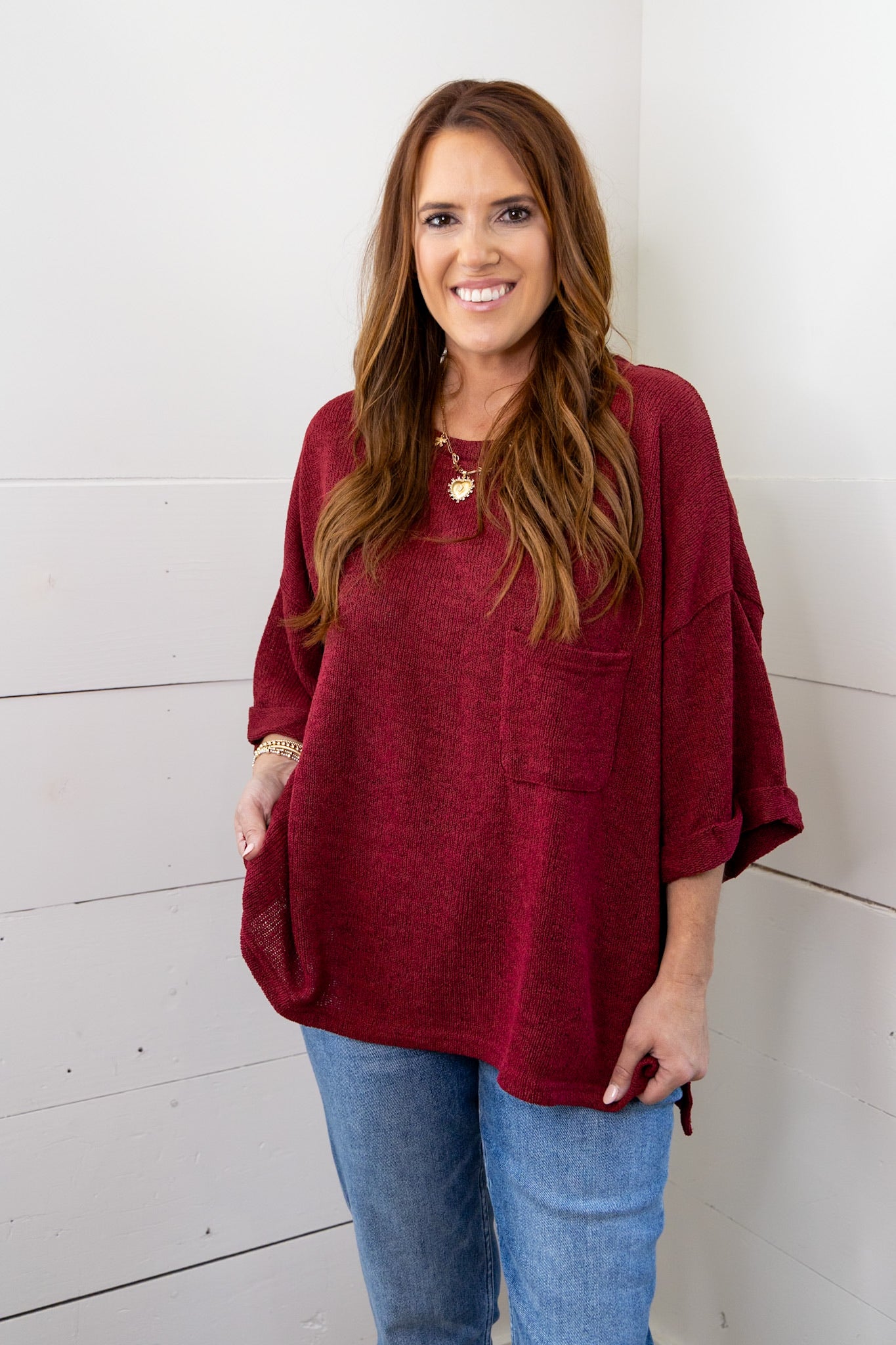 Curvy Wine Knit Top