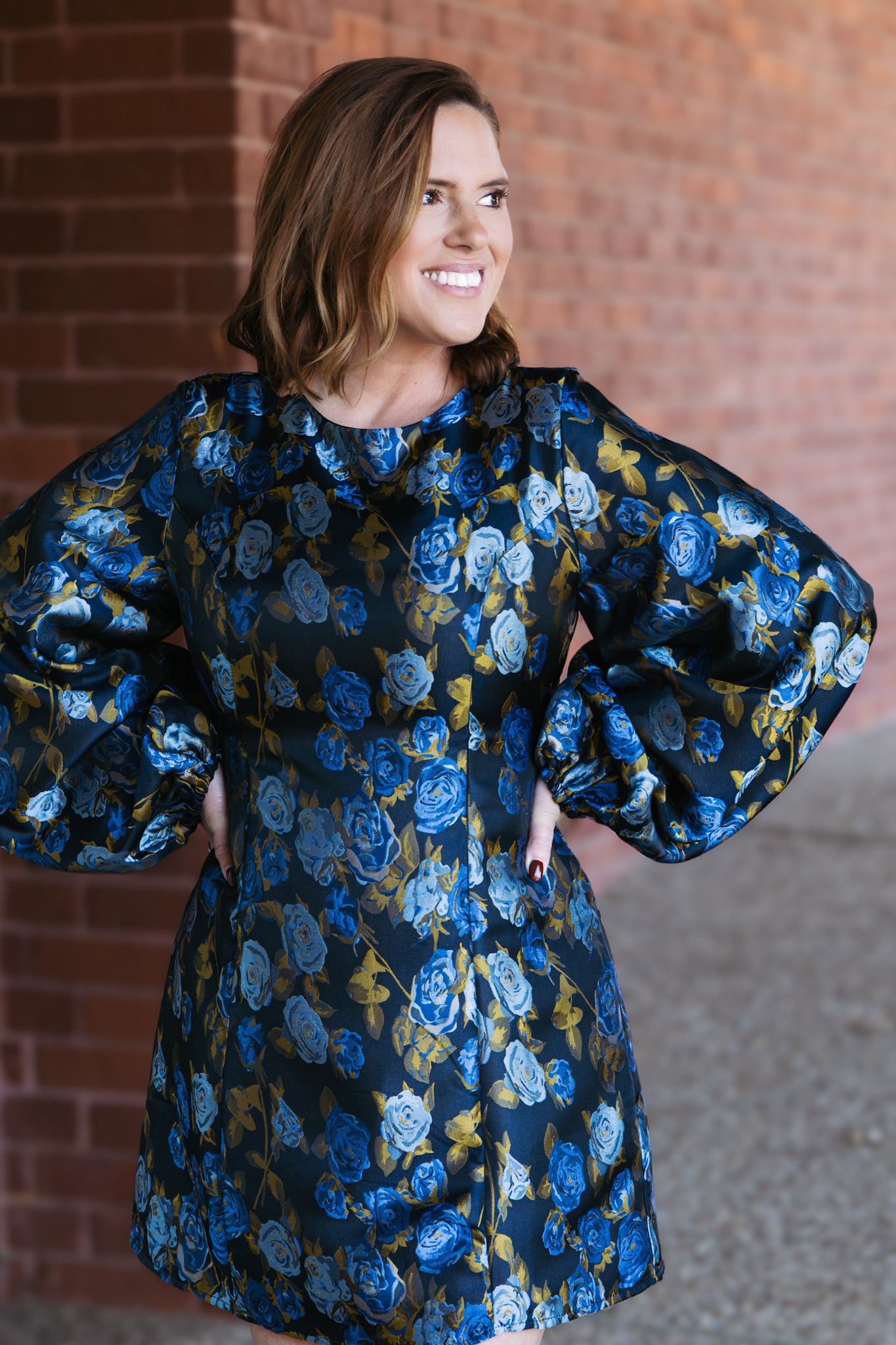 Rose Garden Balloon Sleeve Mini Dress