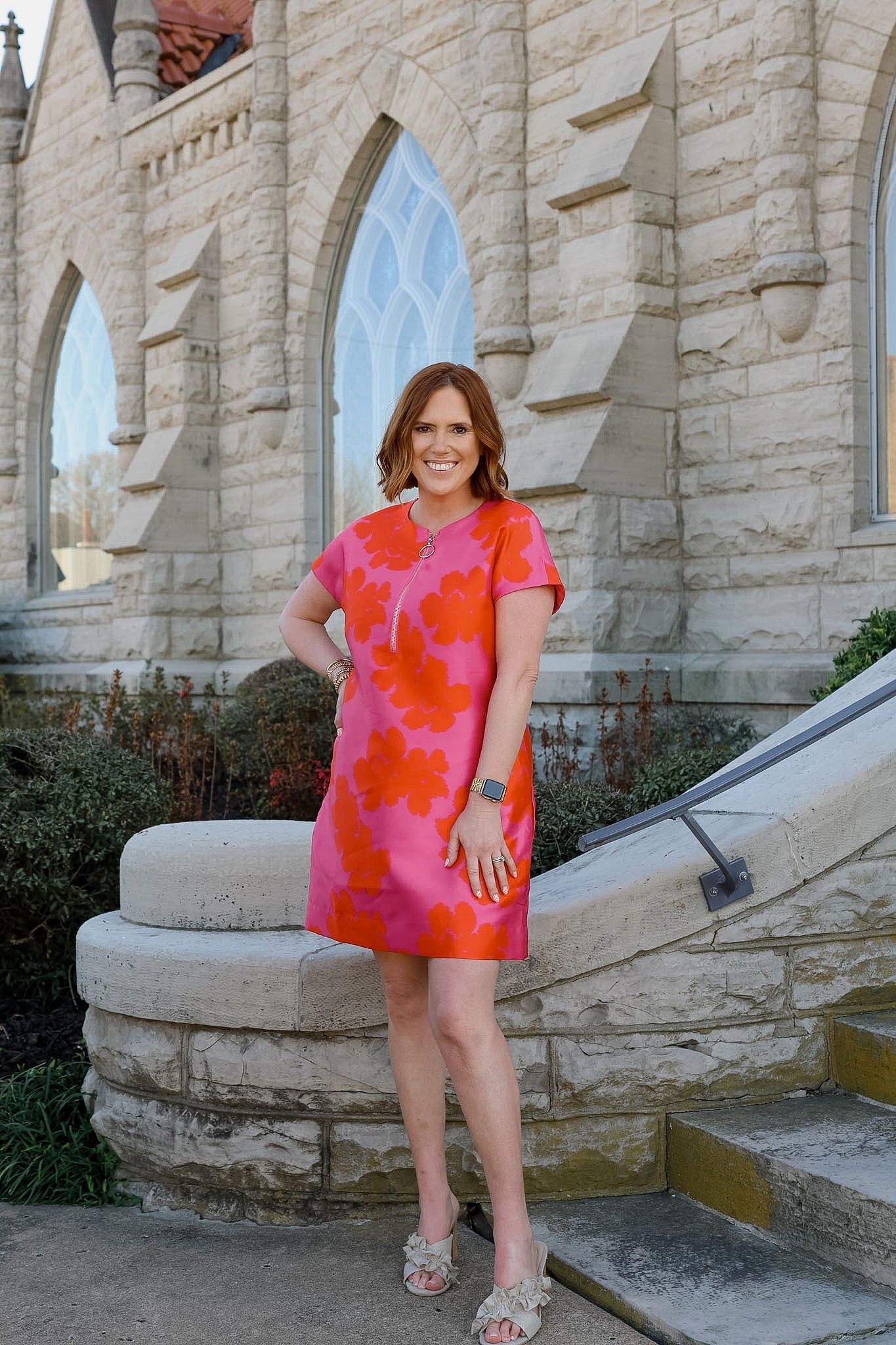 Hibiscus Brocade Zipper Shift Dress
