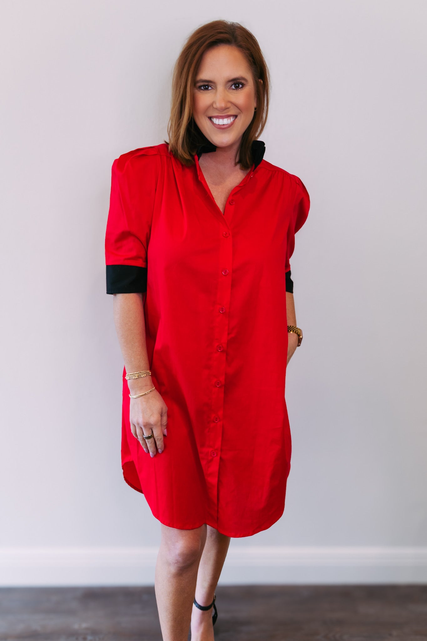 Callie Button Up Dress - Red/Black