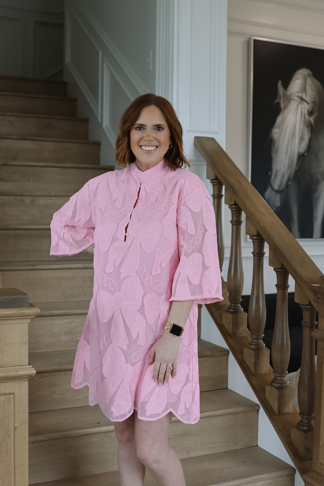 Pink Bow Lace High Neck Tunic Dress