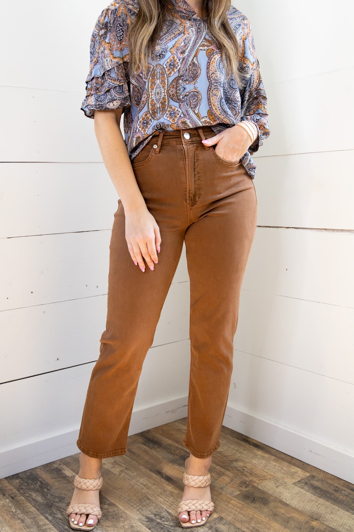 [Dear John] 90's Super High Rise Ankle Straight Jeans - Burnt Sienna