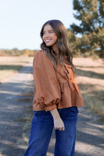 Babydoll Bow Blouse- Brown