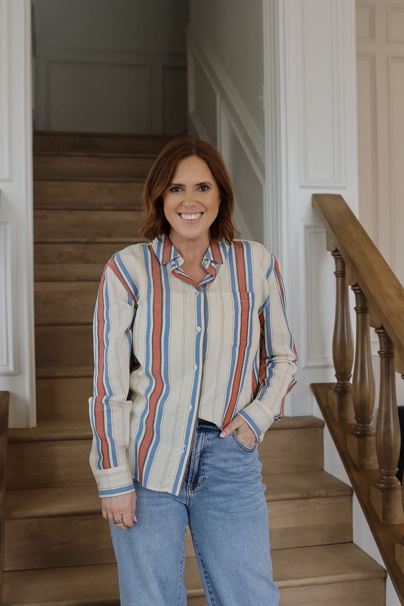 Ihfanni Stripe Top - Blue + Red