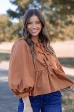 Babydoll Bow Blouse- Brown