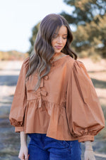 Babydoll Bow Blouse- Brown