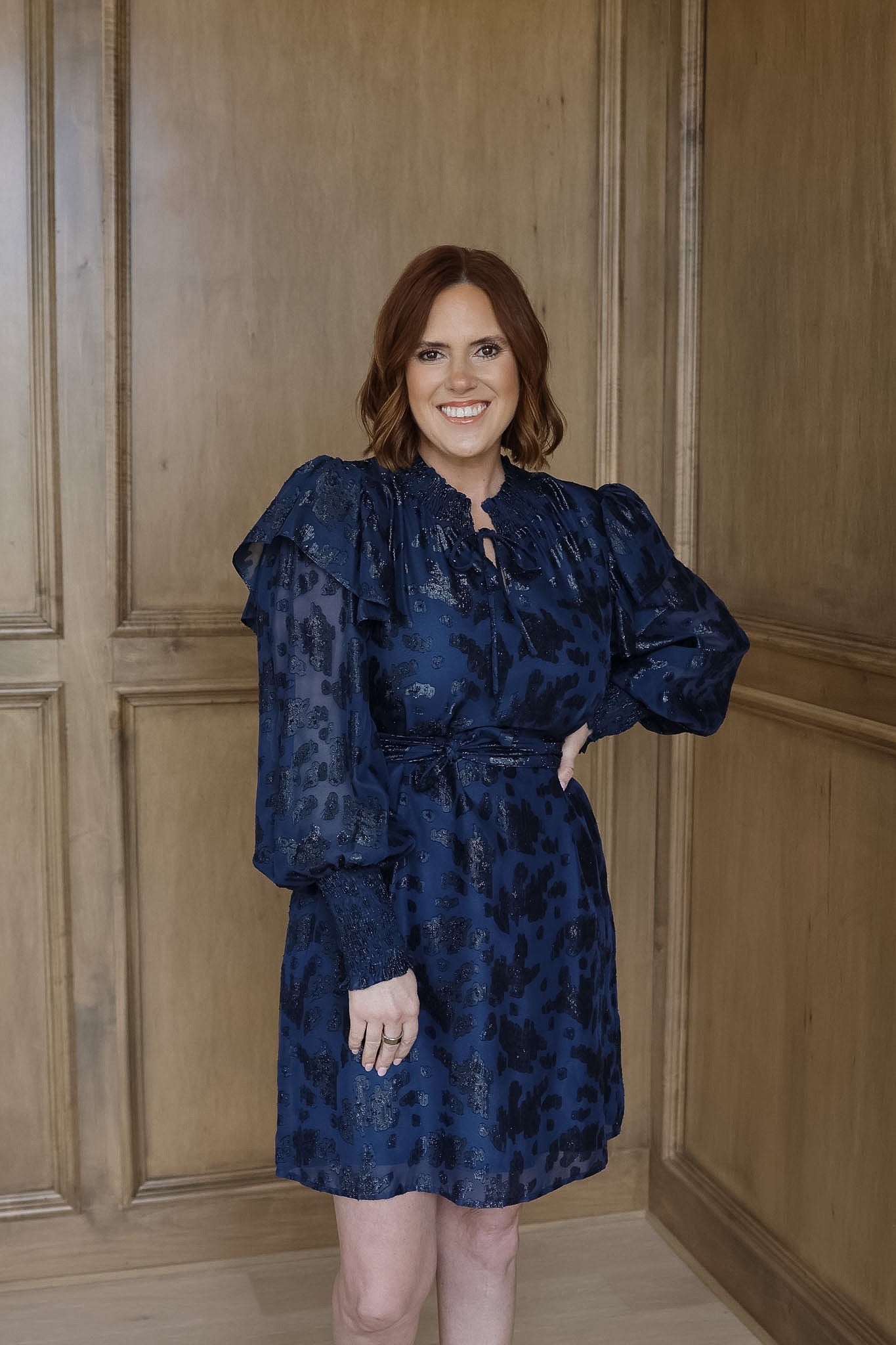 Navy Flutter Sleeve Dress