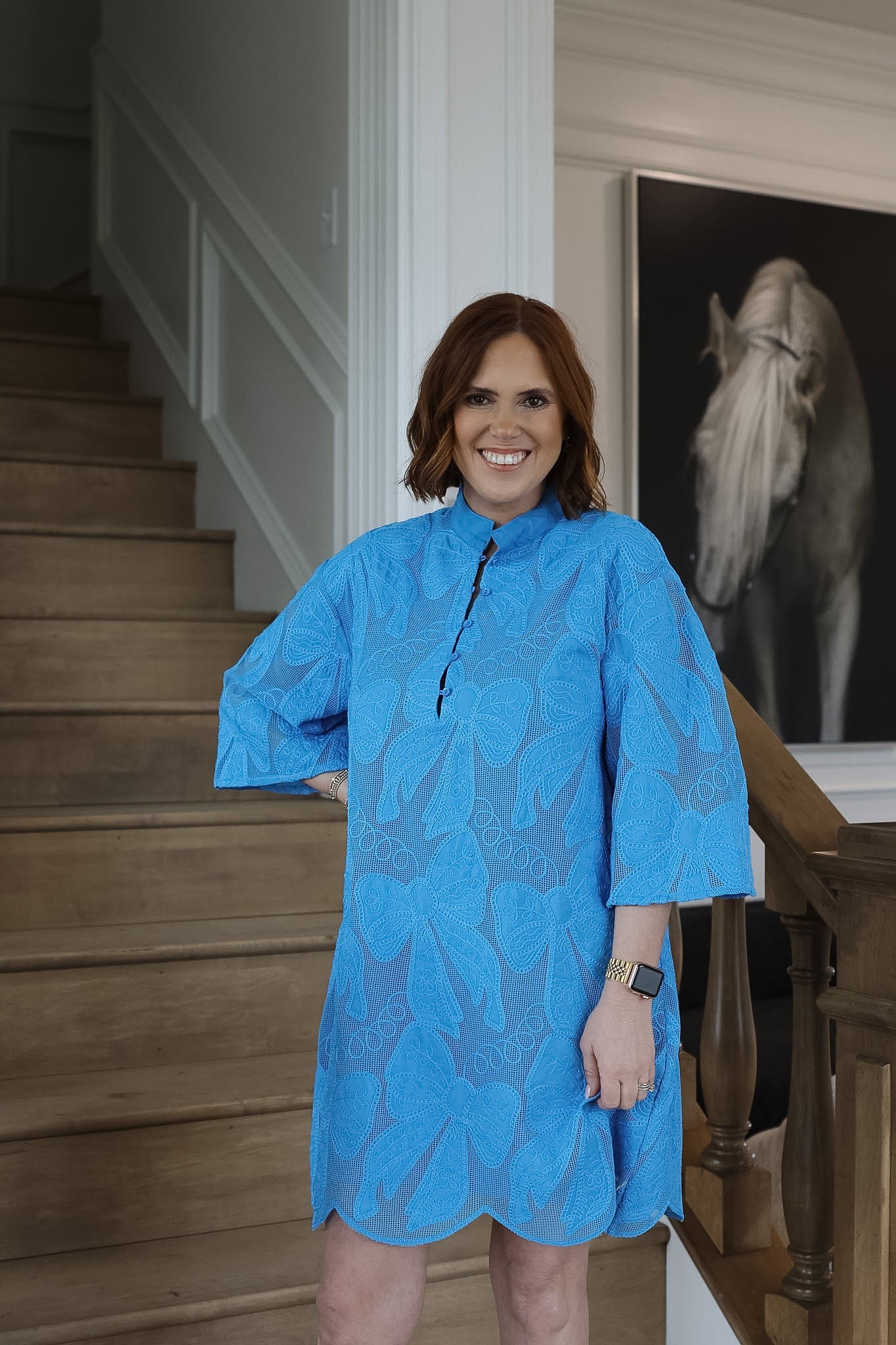 Turquoise Bow Lace High Neck Tunic Dress