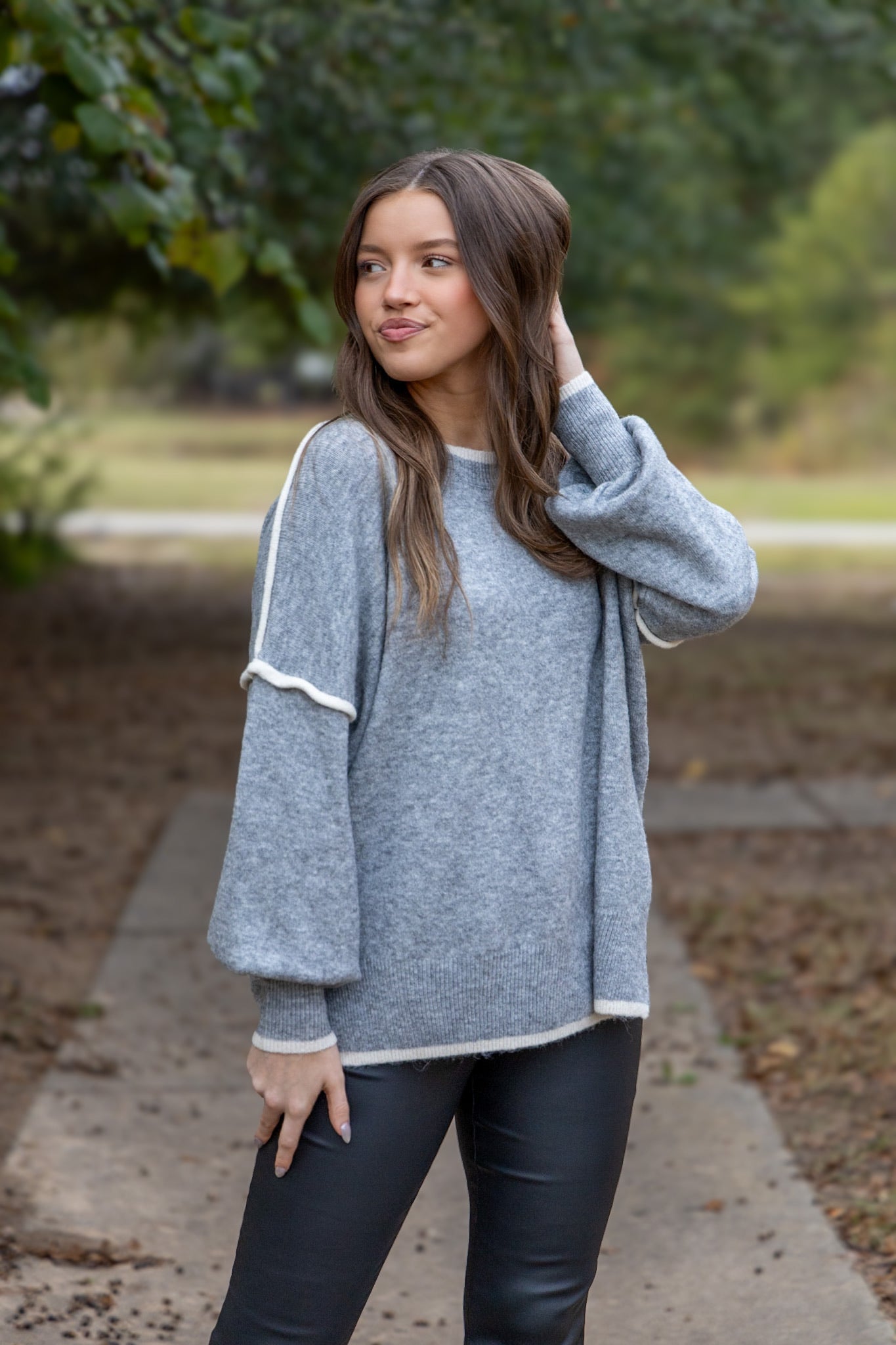 Oversized Contrast Sweater - Heather Grey