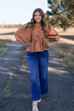 Babydoll Bow Blouse- Brown