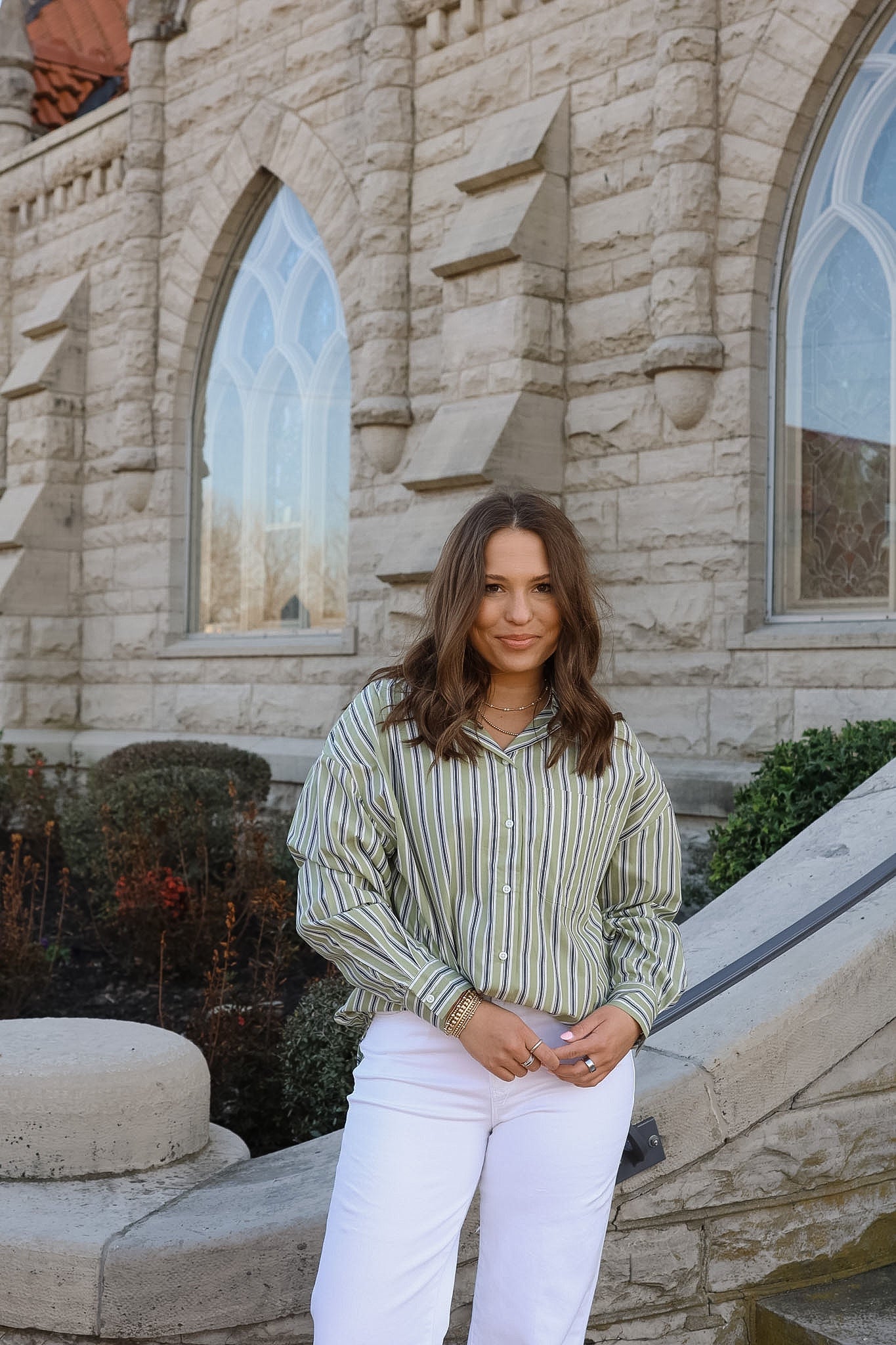 Ihfluca Button Front Top - Green Stripe