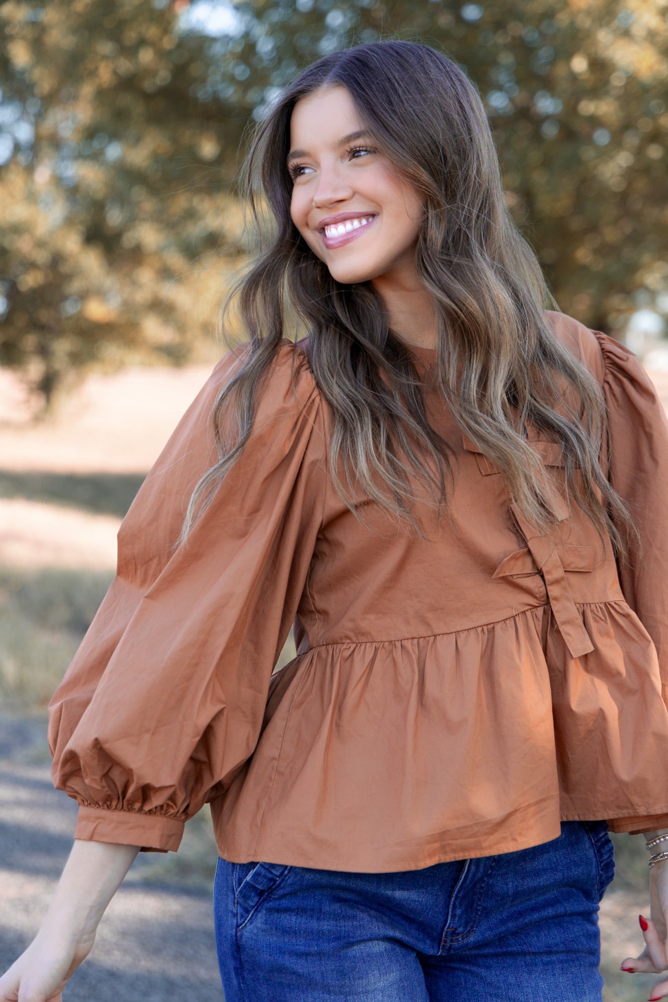 Babydoll Bow Blouse- Brown