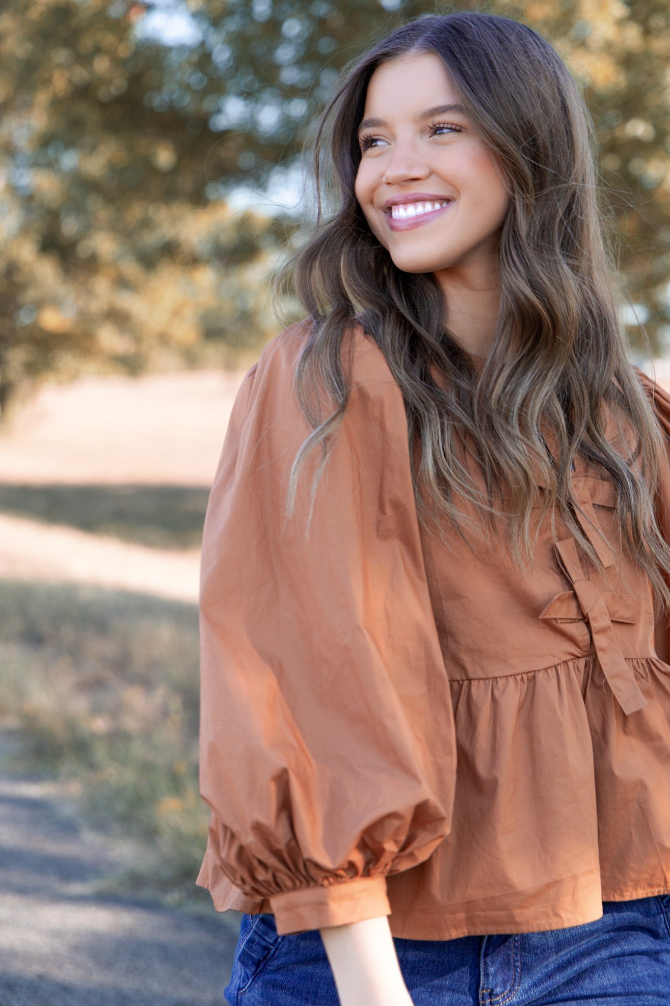 Babydoll Bow Blouse- Brown