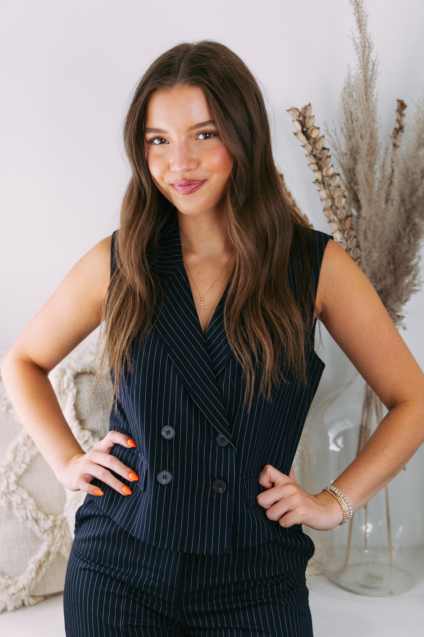 Pinstripe Double Breasted Vest - Navy