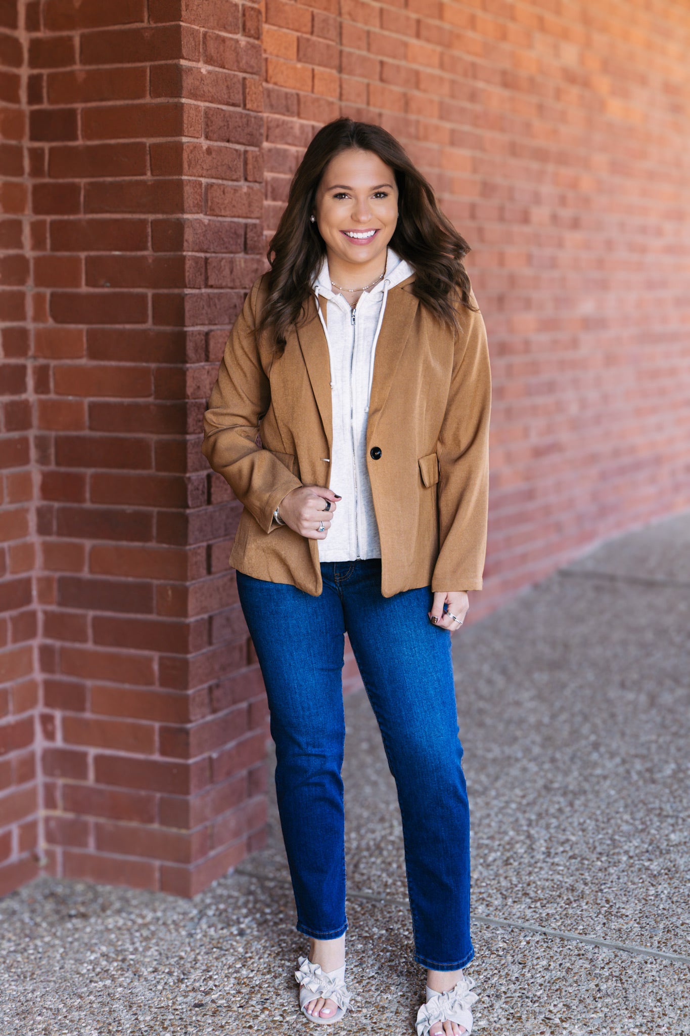 Drew Blazer With Sweatshirt Insert- Caramel