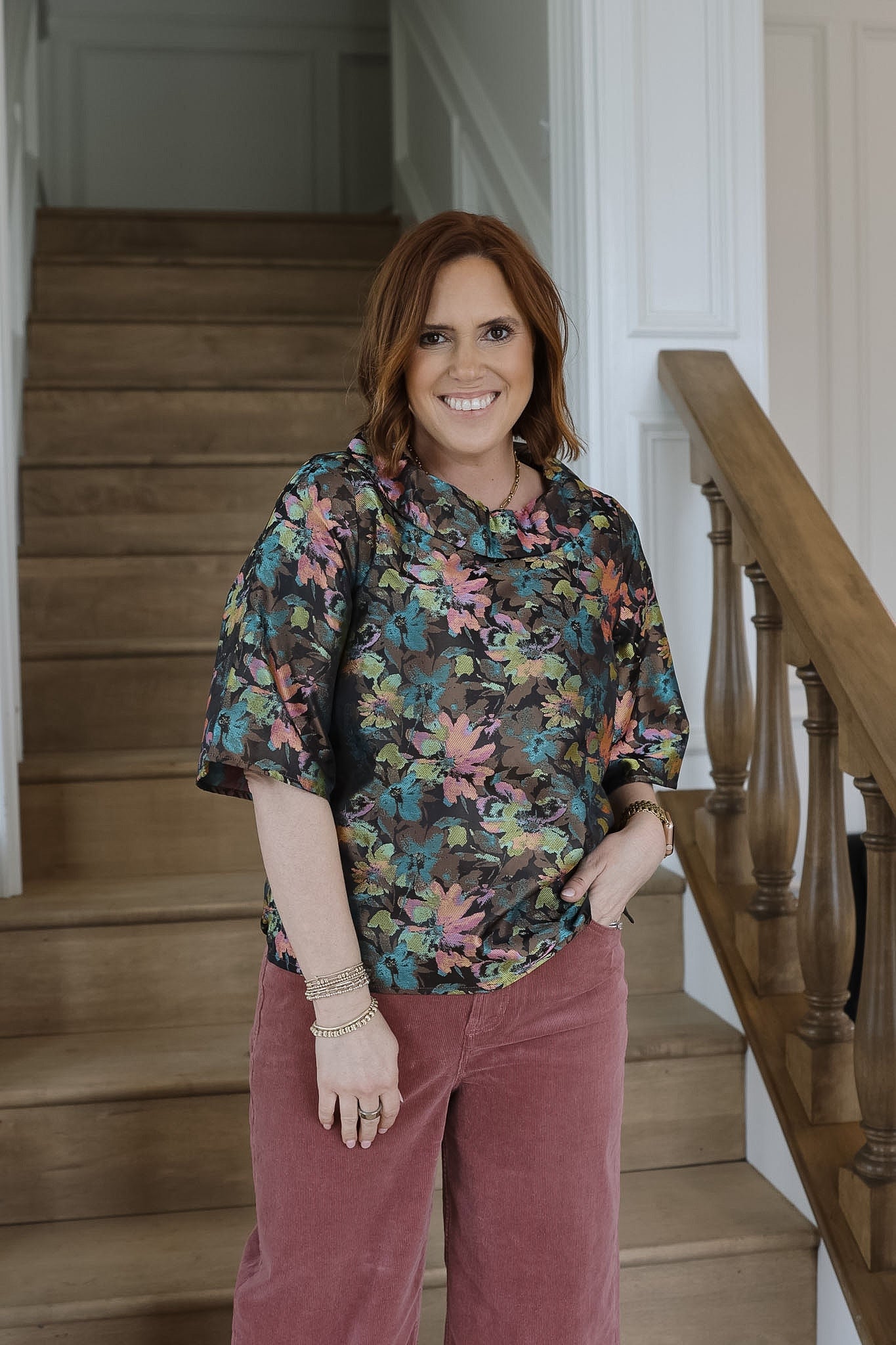 Vintage Floral Roll Collar Top