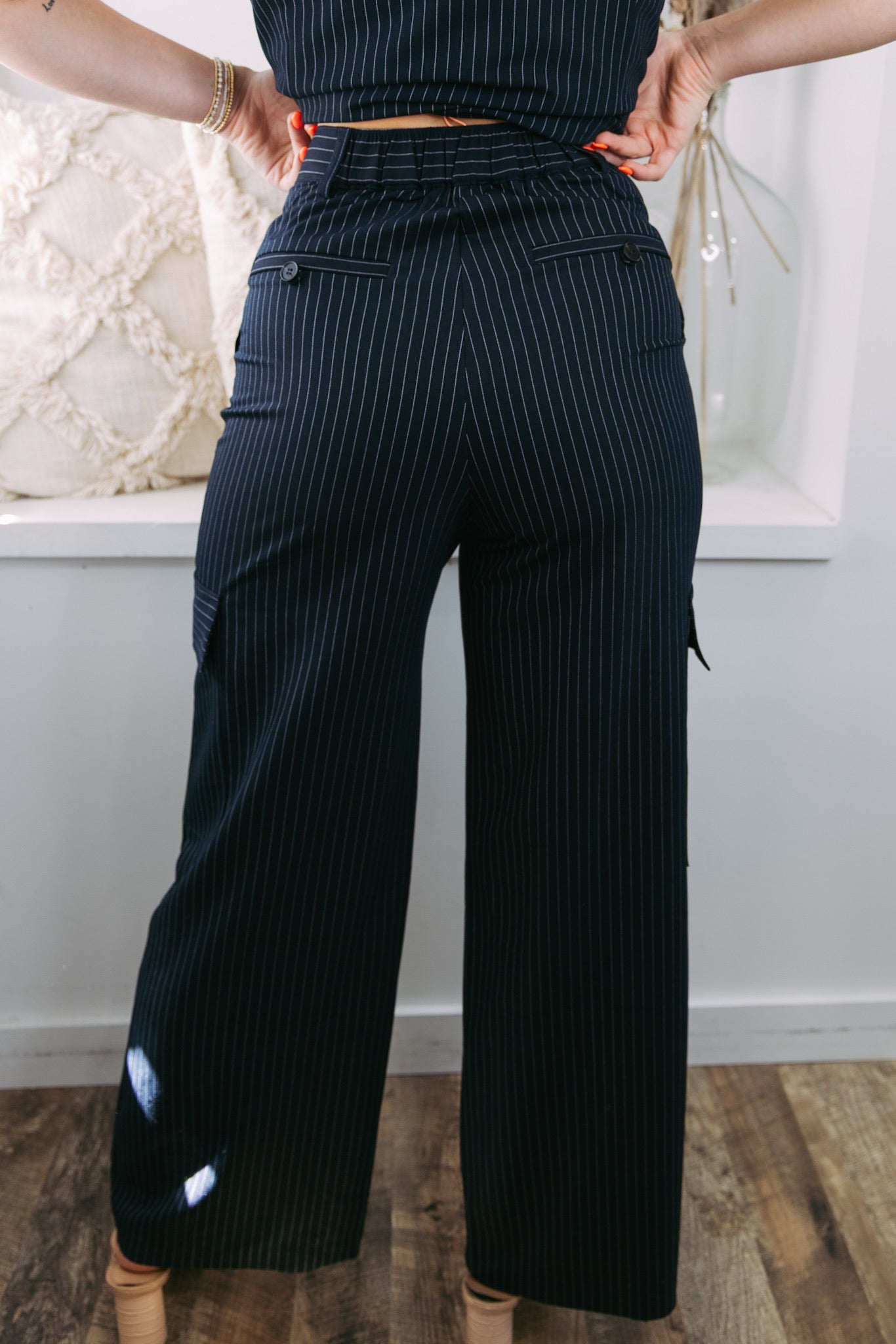Pinstripe Cargo Trousers - Navy