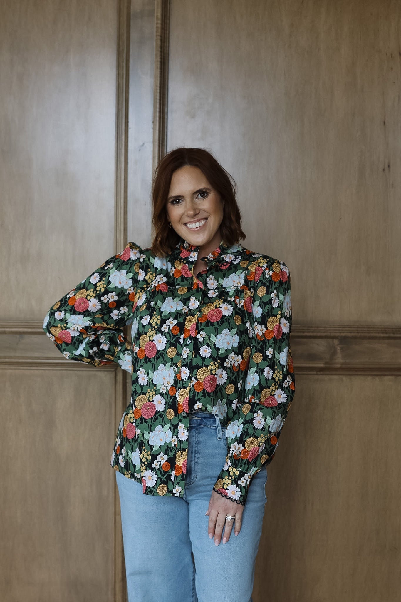 Pleat Petal Button Down Top - Black