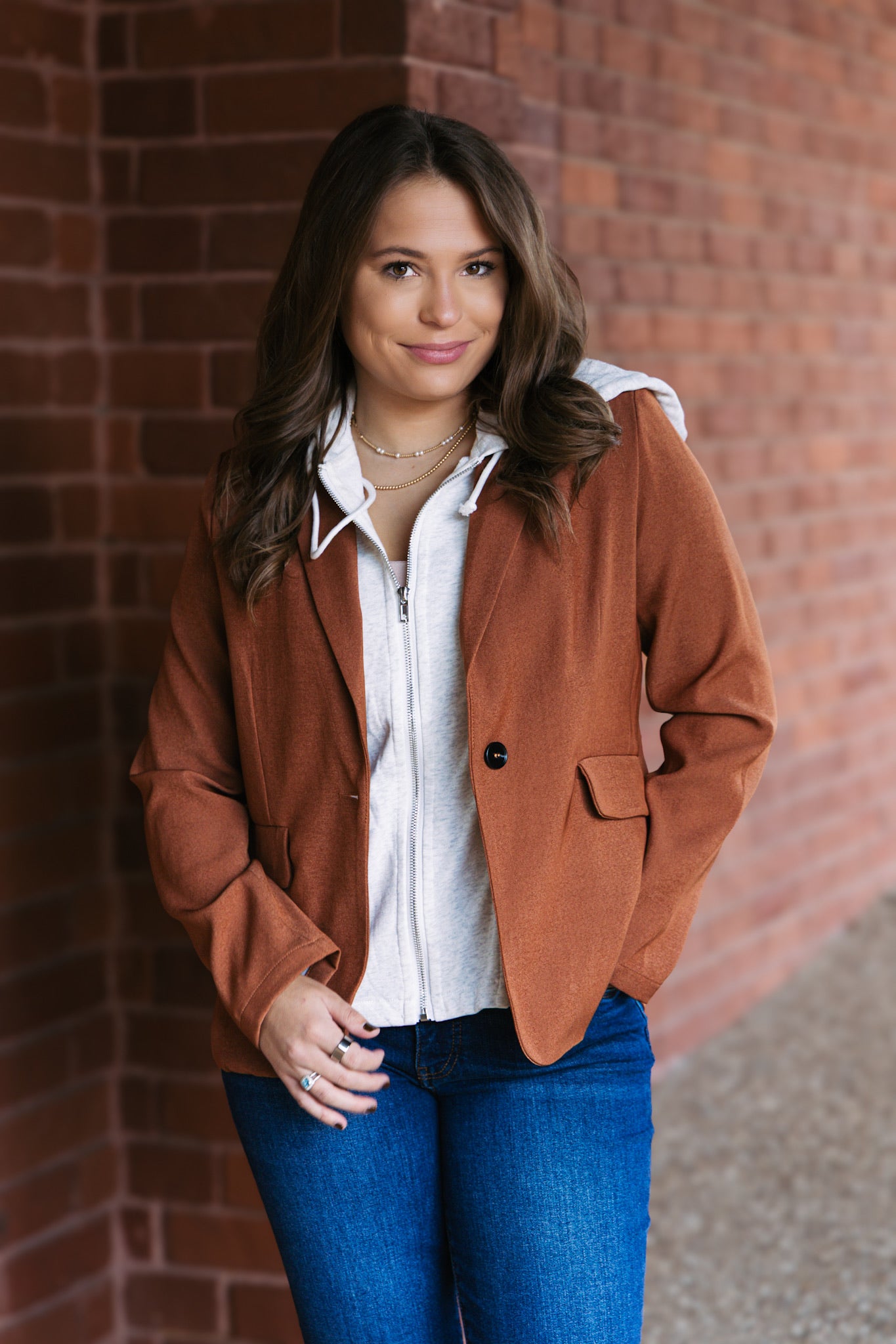 Drew Blazer With Sweatshirt Insert- Cinnamon