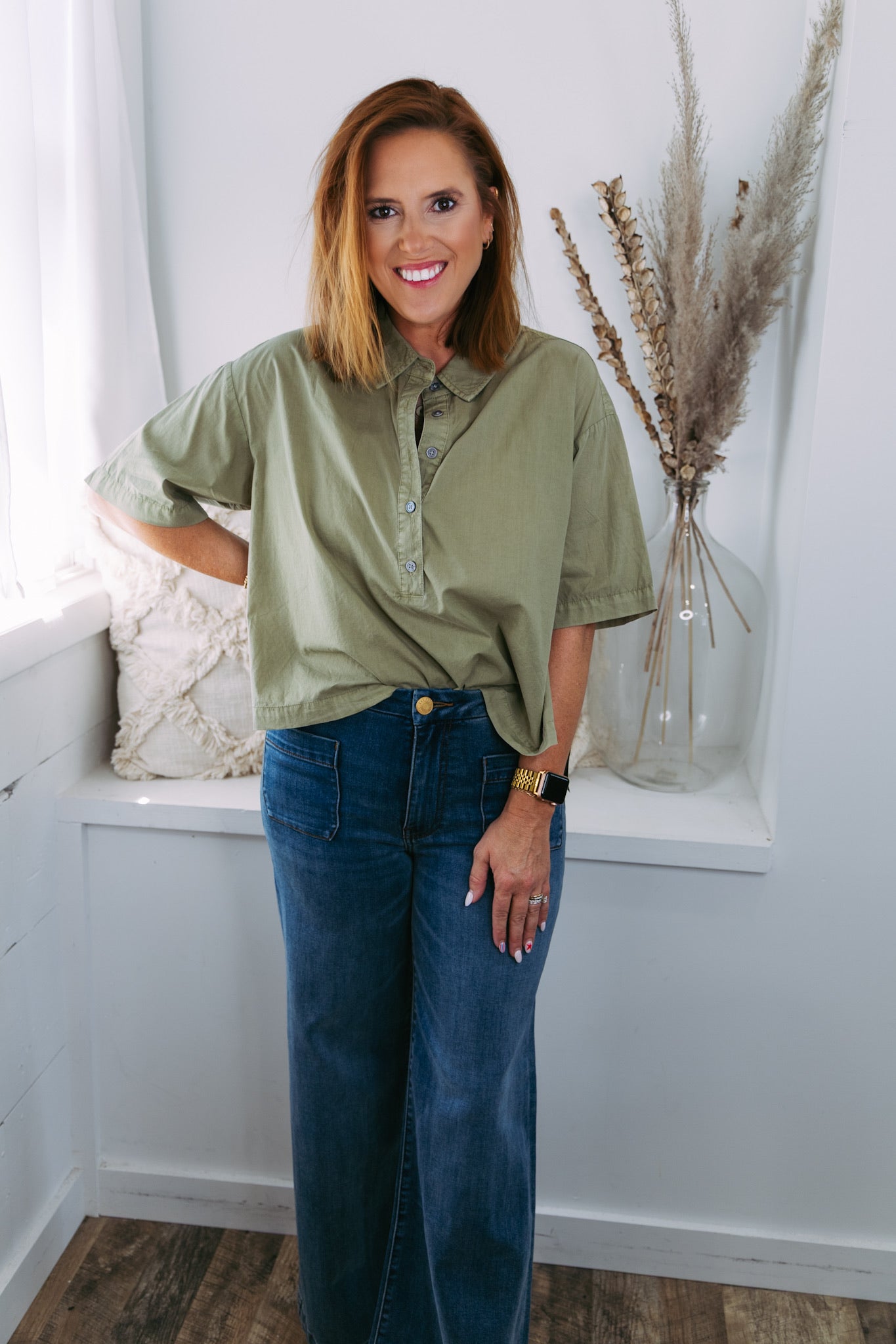 [Dear John] Edsel Poplin Top - Olive Branch