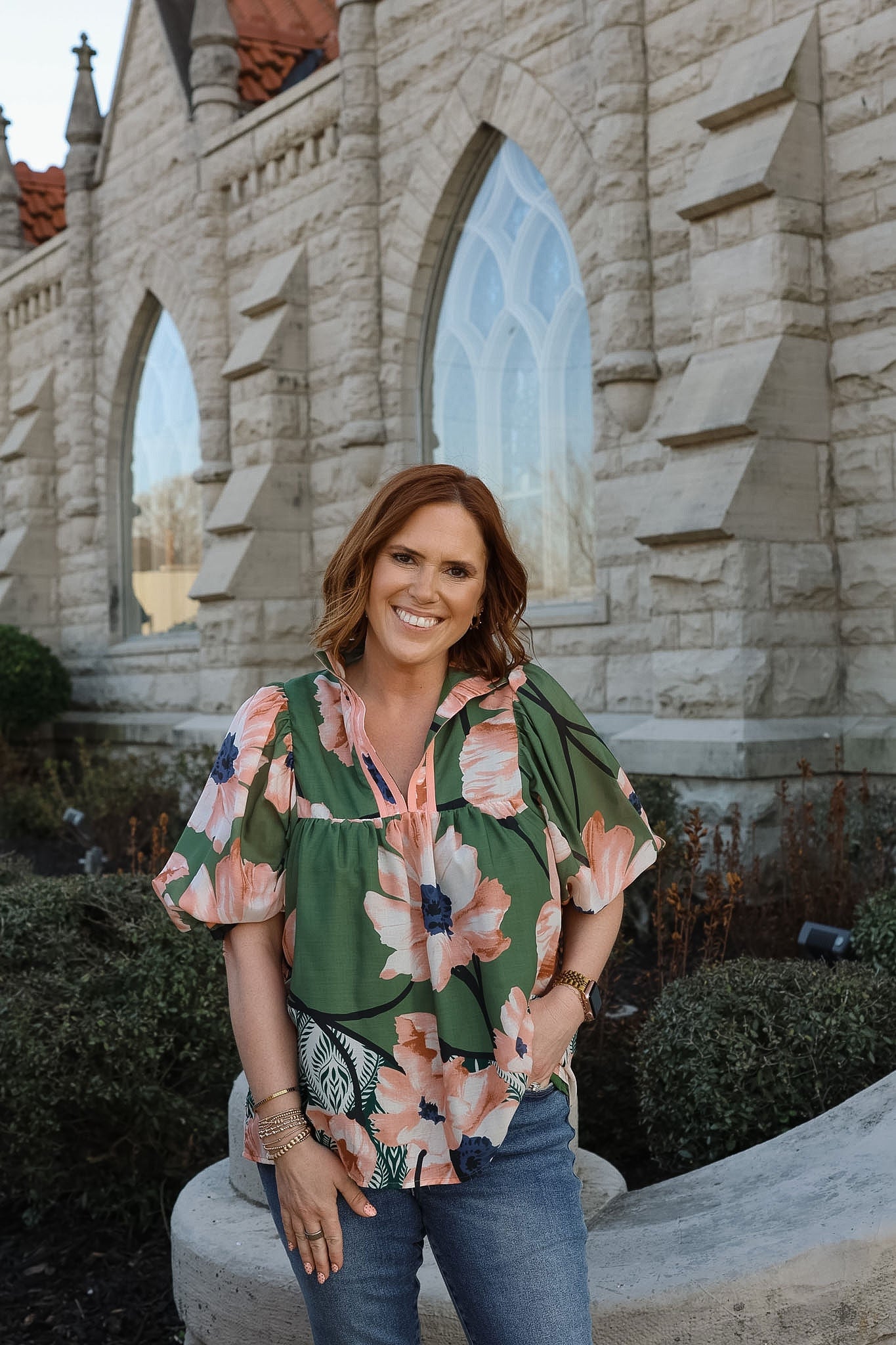 Olive Bloom Puff Sleeve Top