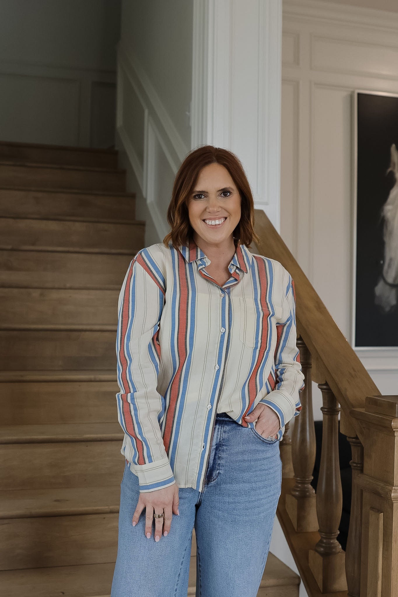 Ihfanni Stripe Top - Blue + Red