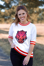 Sequined Arkansas Varsity Short Sleeve Sweater