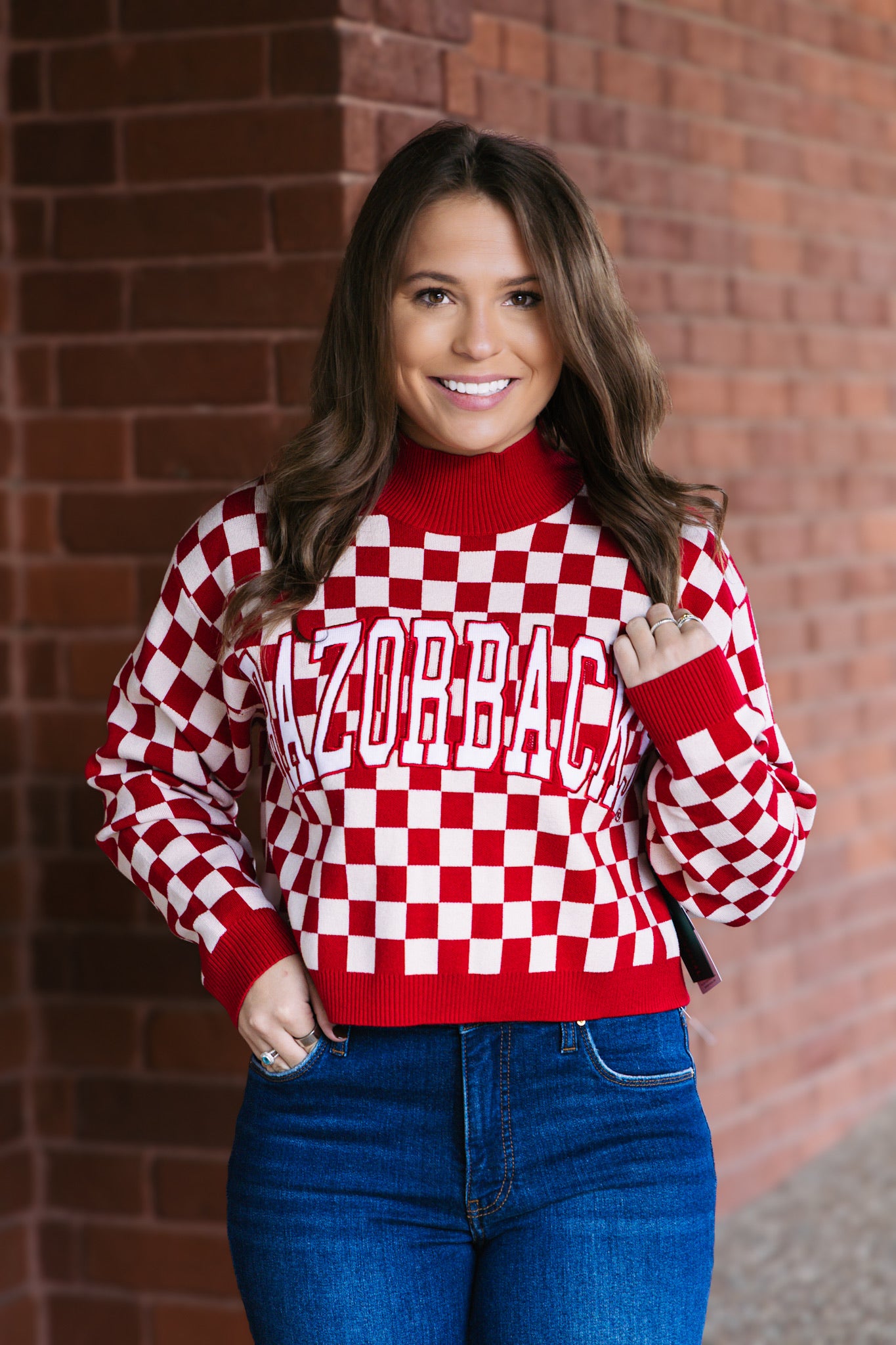 Arkansas Checkerboard Cropped Sweater