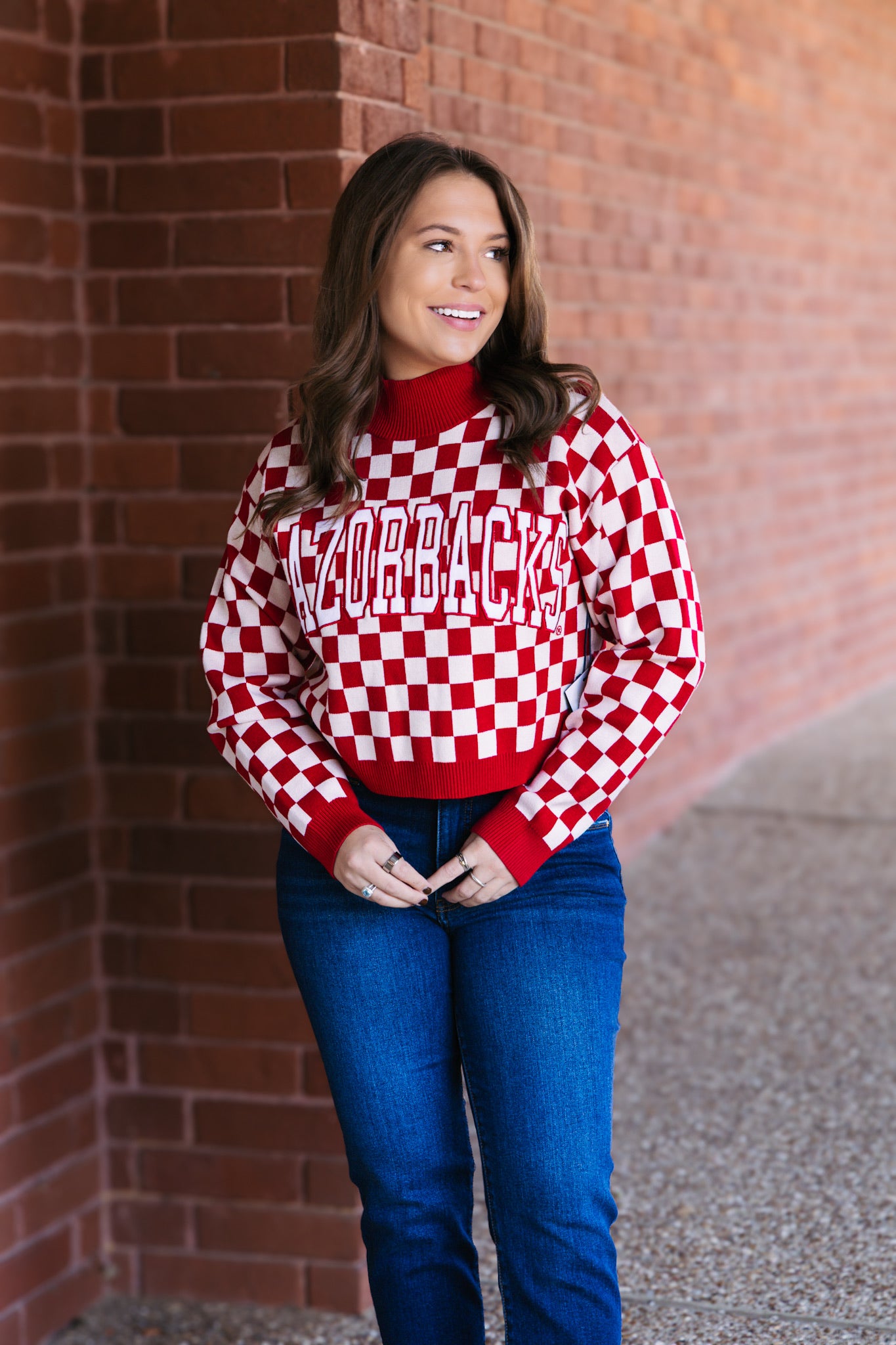 Arkansas Checkerboard Cropped Sweater