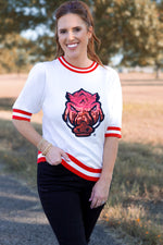 Sequined Arkansas Varsity Short Sleeve Sweater