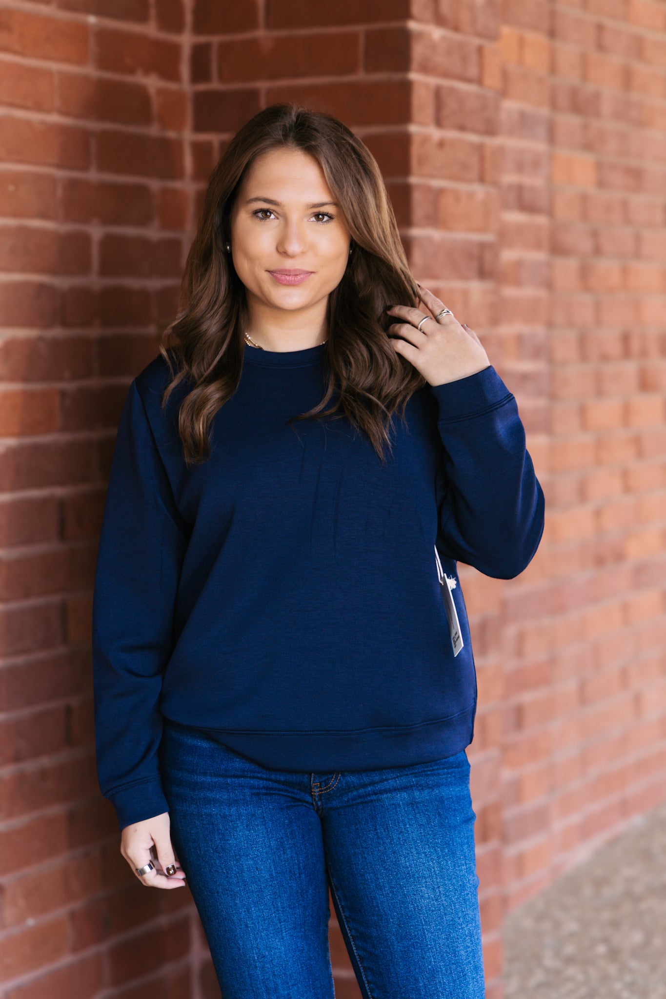 Cloud Fleece Crew W/ Zipper Detail - Collegiate Navy
