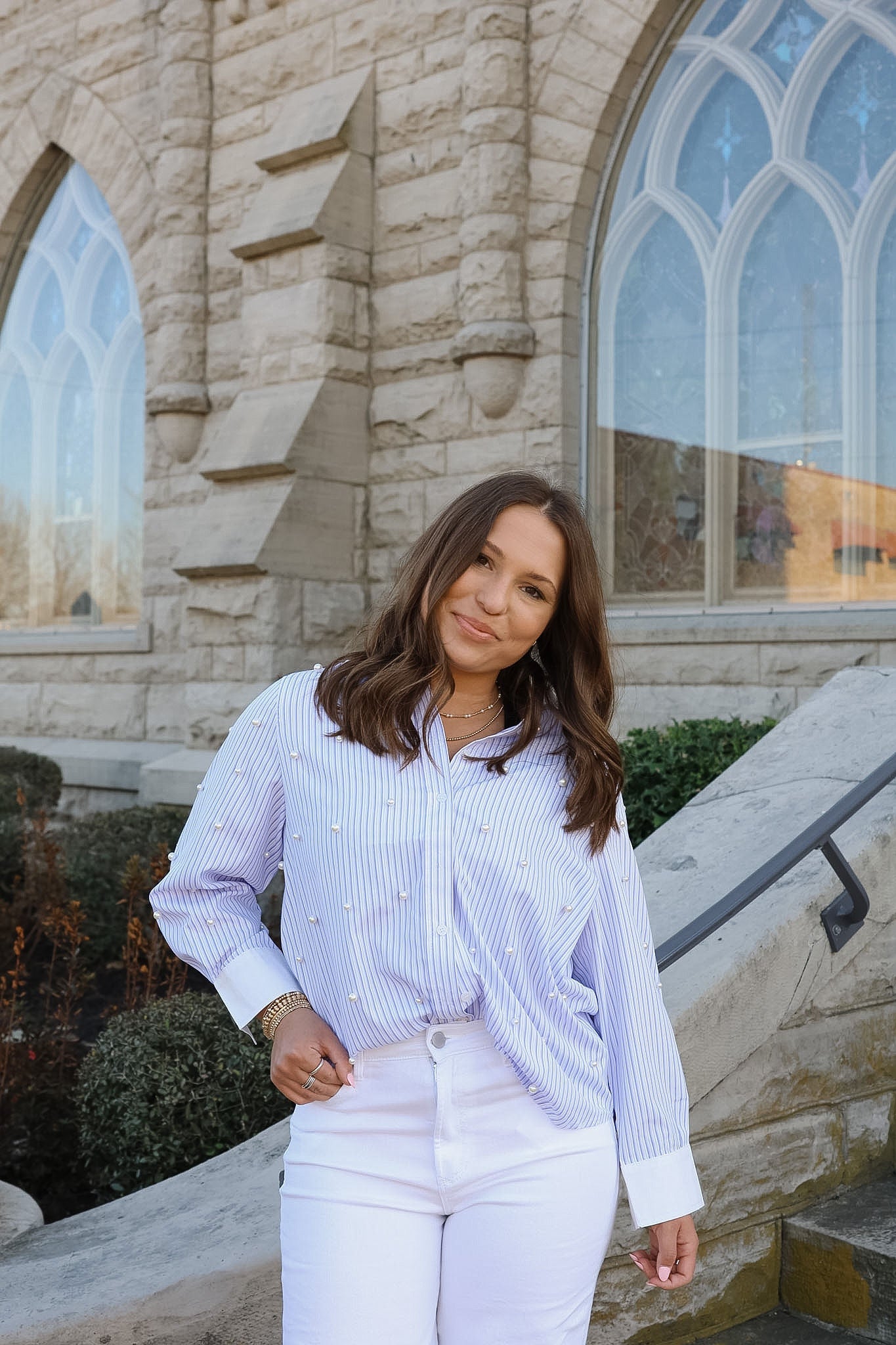 Jullian Top with Pearls - Blue