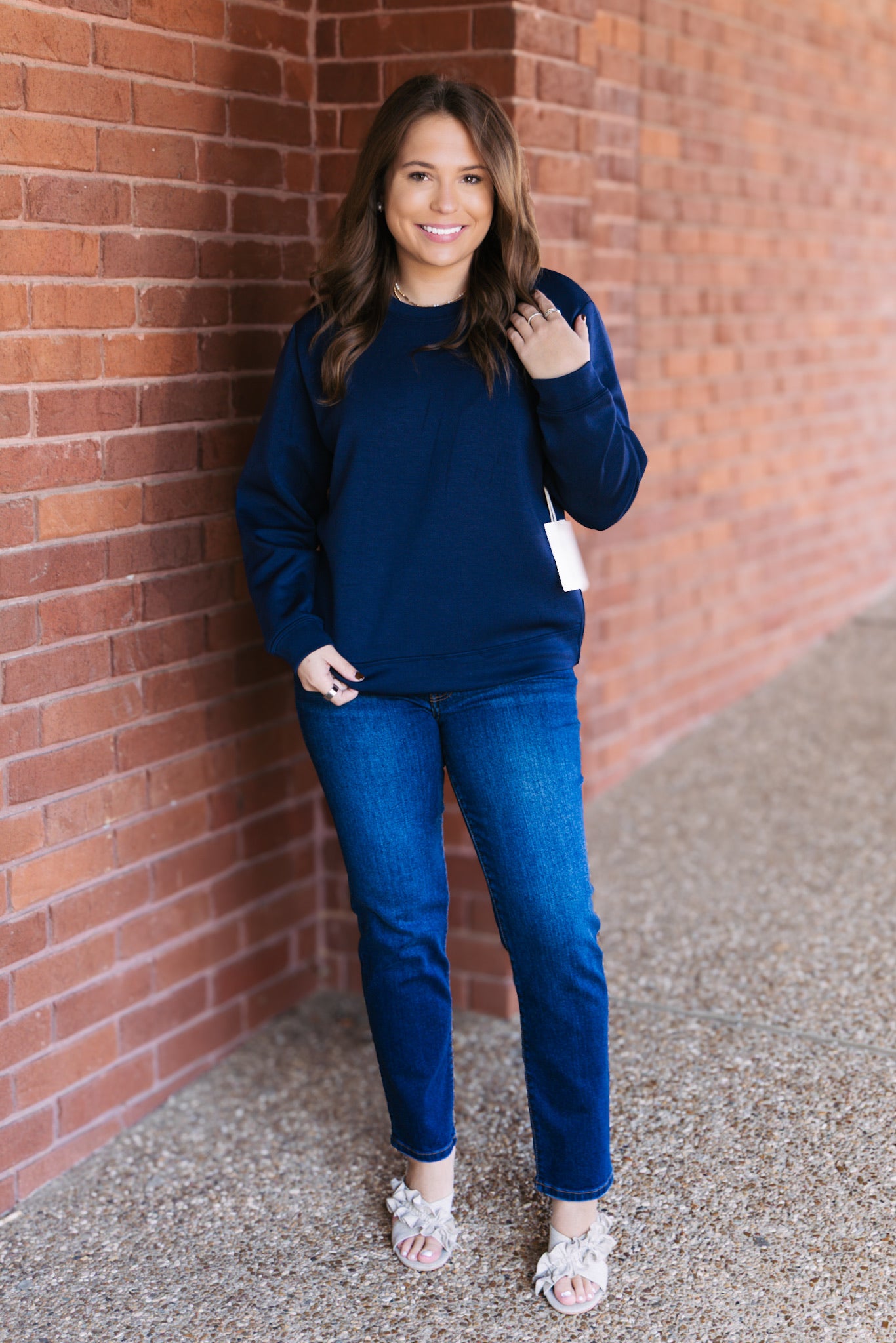 Cloud Fleece Crew W/ Zipper Detail - Collegiate Navy