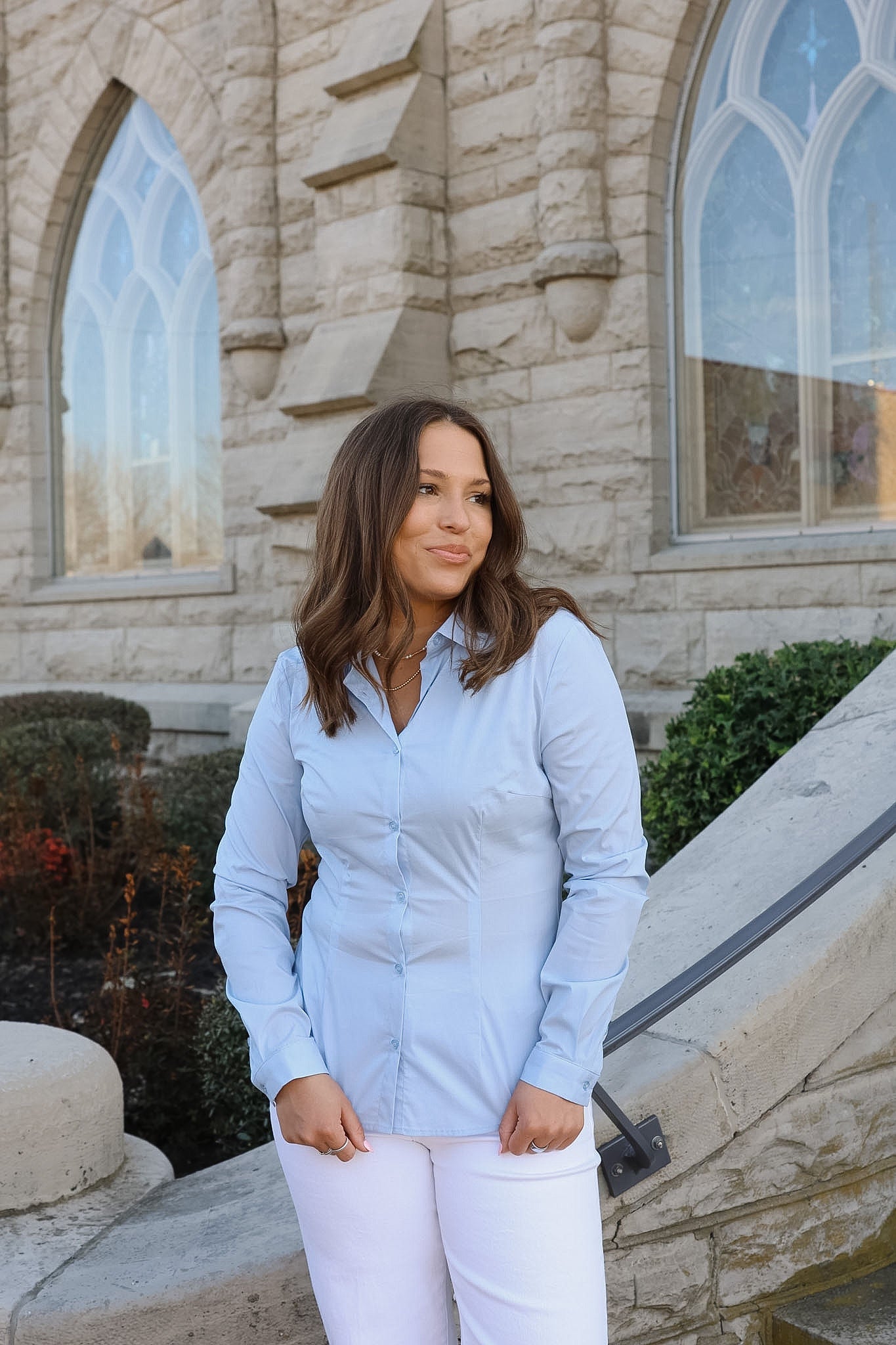 Ihdima Button Front Top - Cashmere Blue