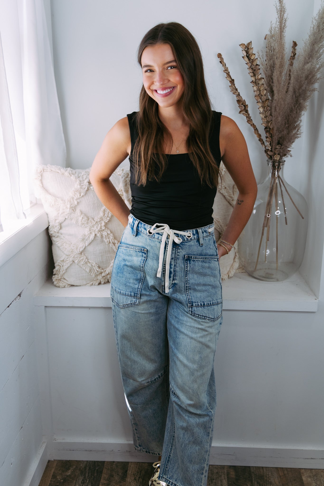 Washed Denim Barrel Leg Jeans