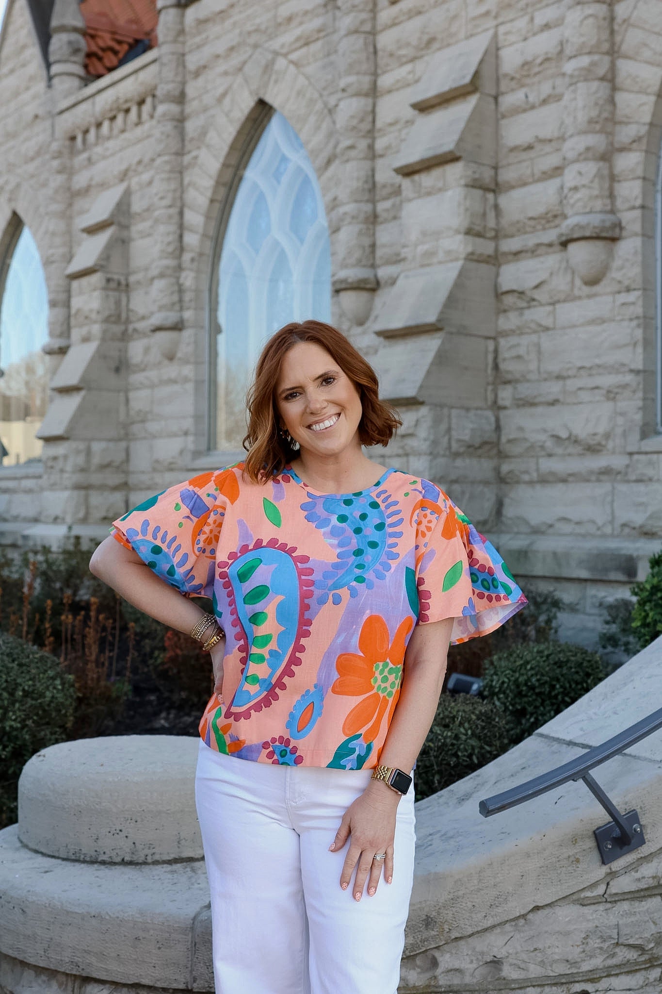 Happy Hibiscus Shoulder Pleated Top