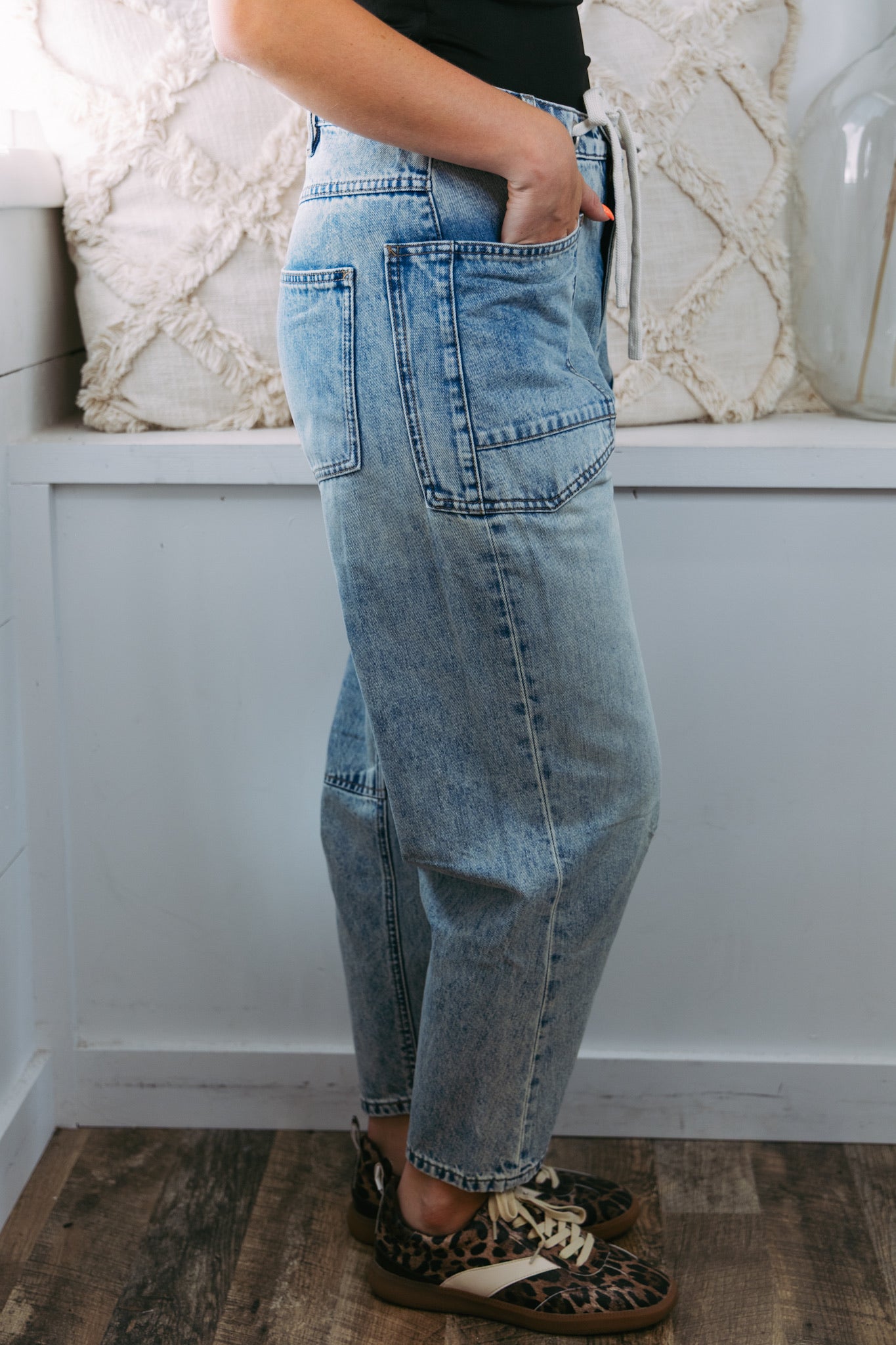 Washed Denim Barrel Leg Jeans