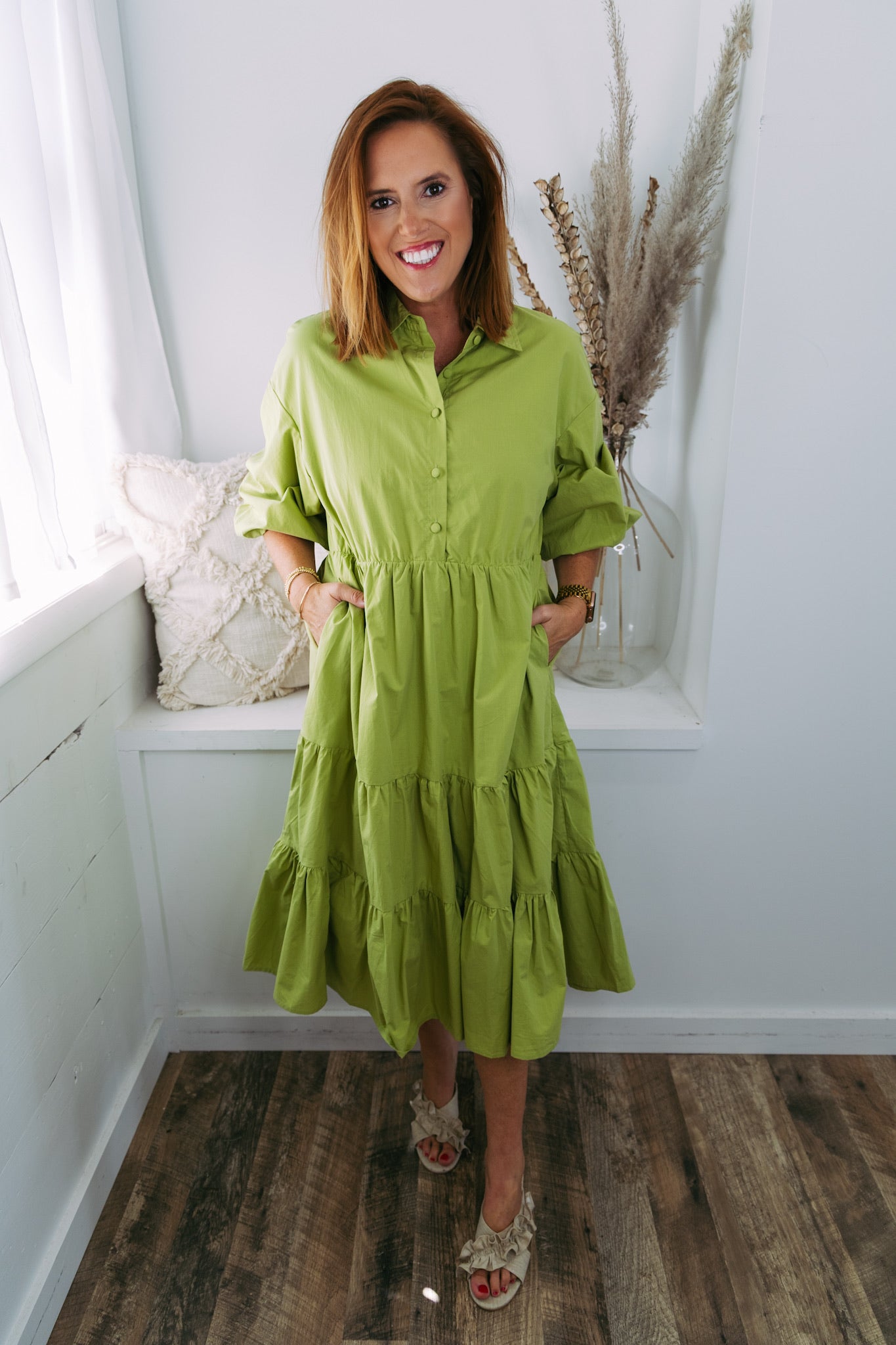 Presley Button Front Midi- Light Green