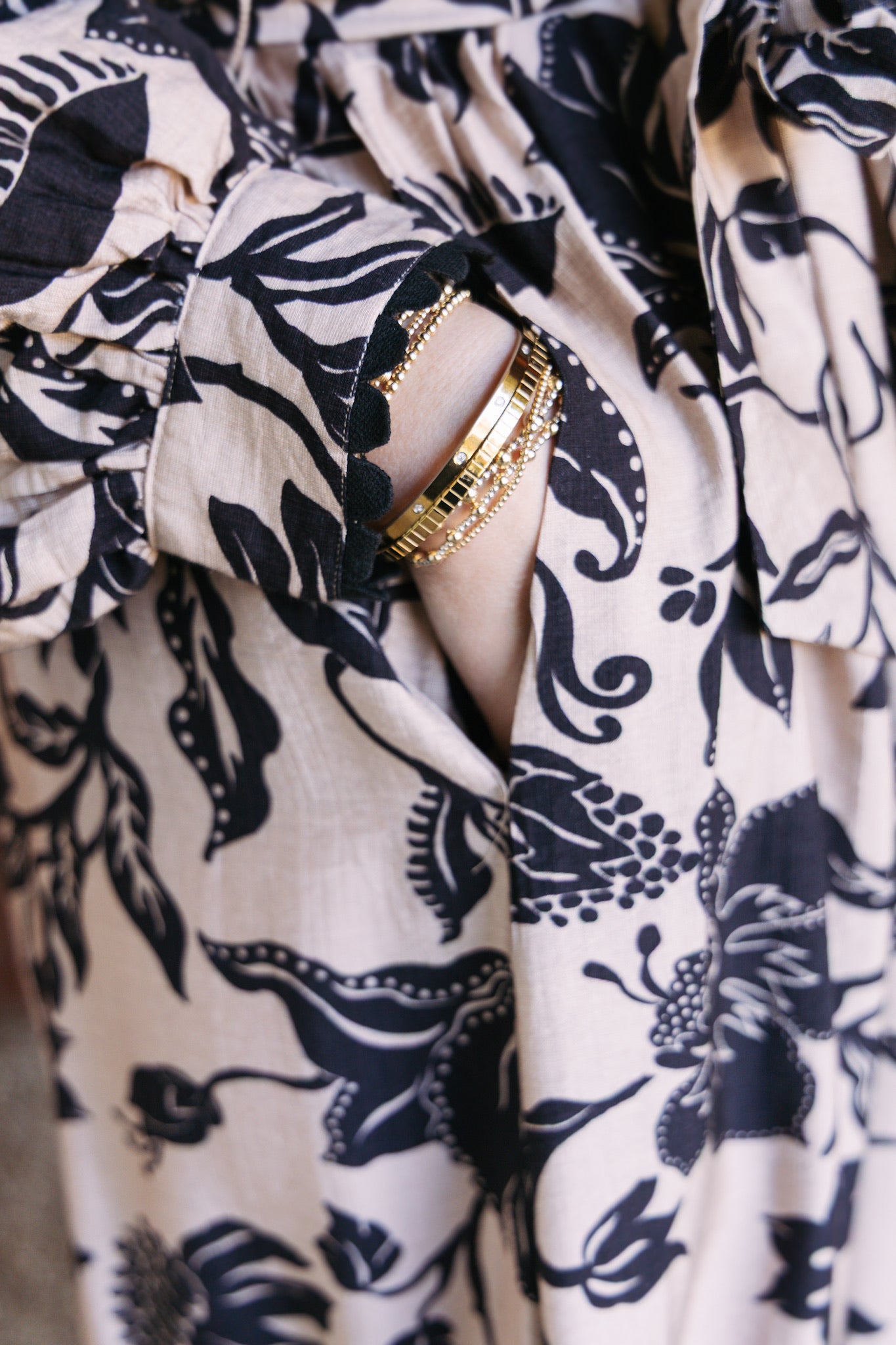 Fall Neutral Floral Button Down Midi Dress