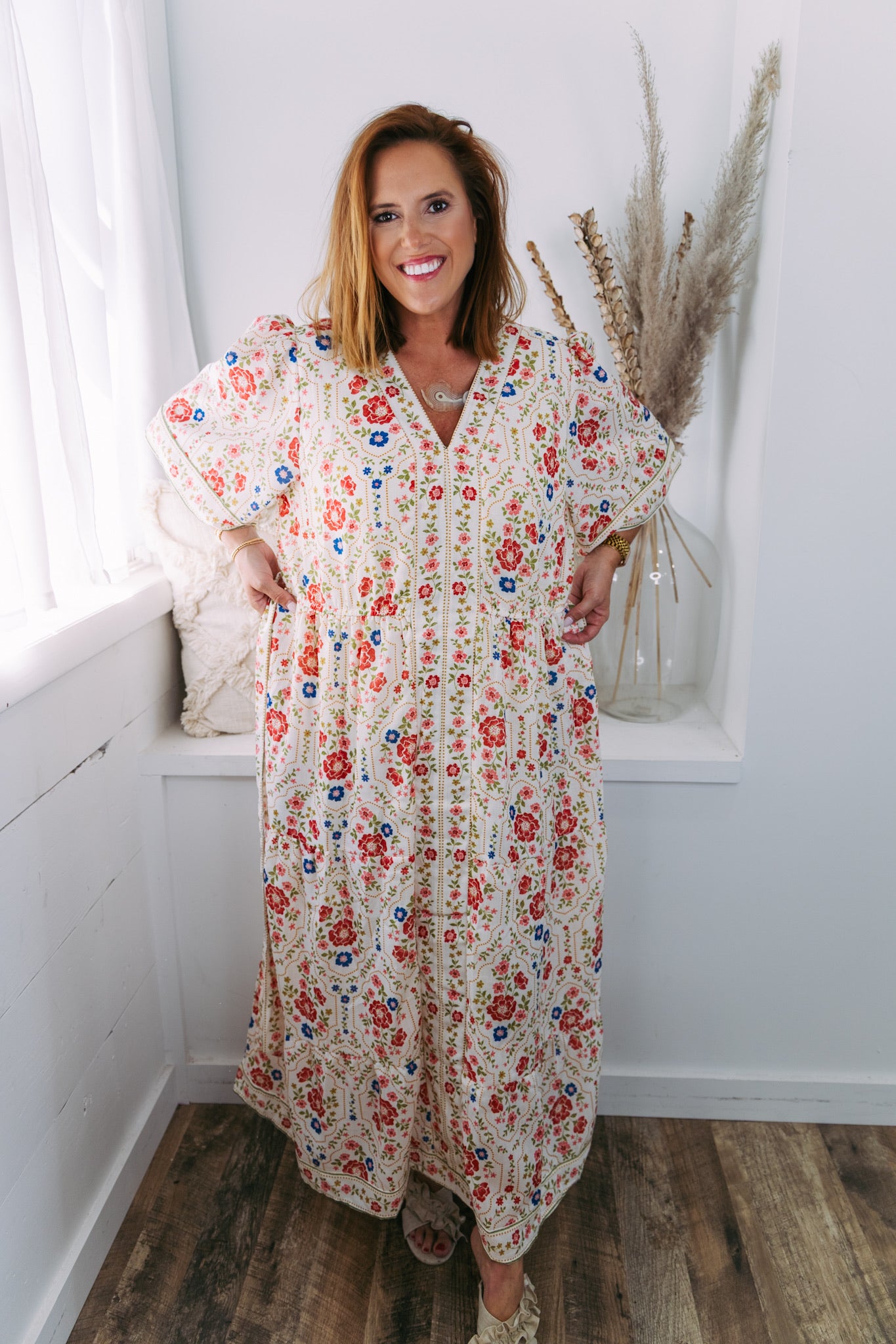 Curvy Floral Midi Dress - Cream