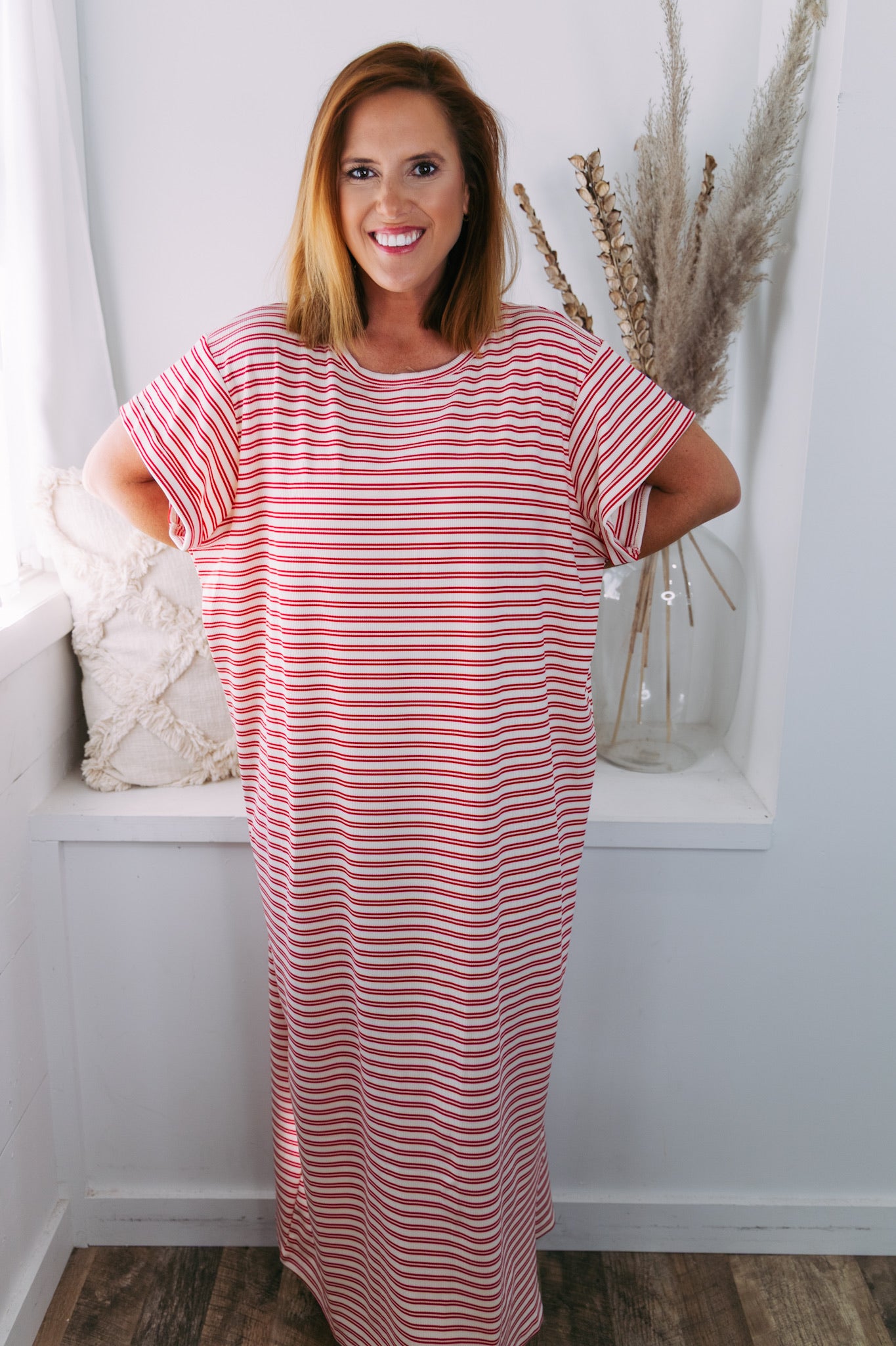 Curvy Sassy Striped T-Shirt Dress - Red
