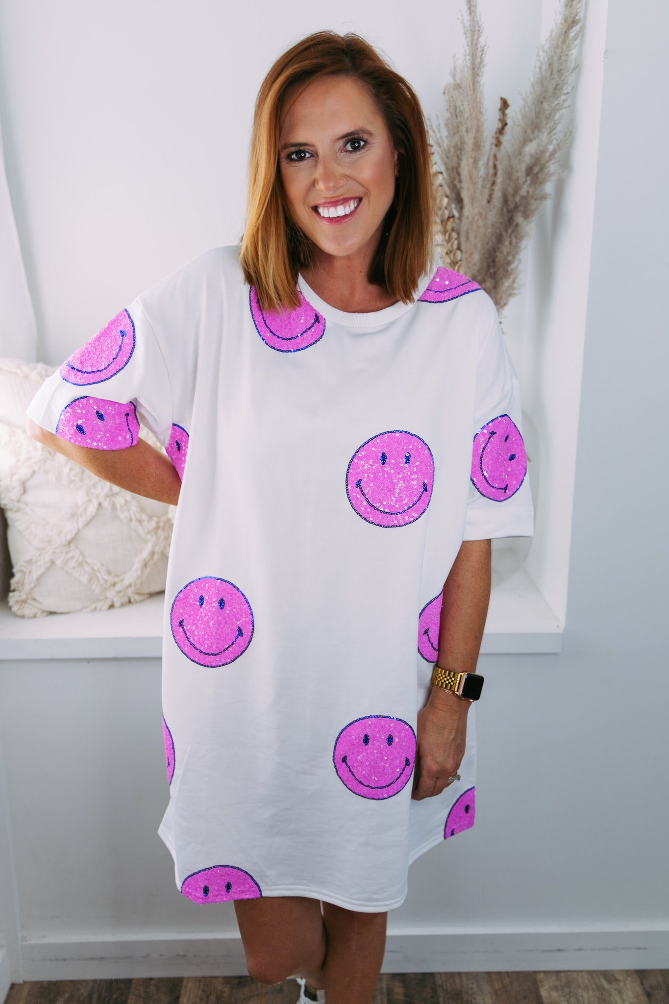 Sequin Smiley Face T-Shirt Dress