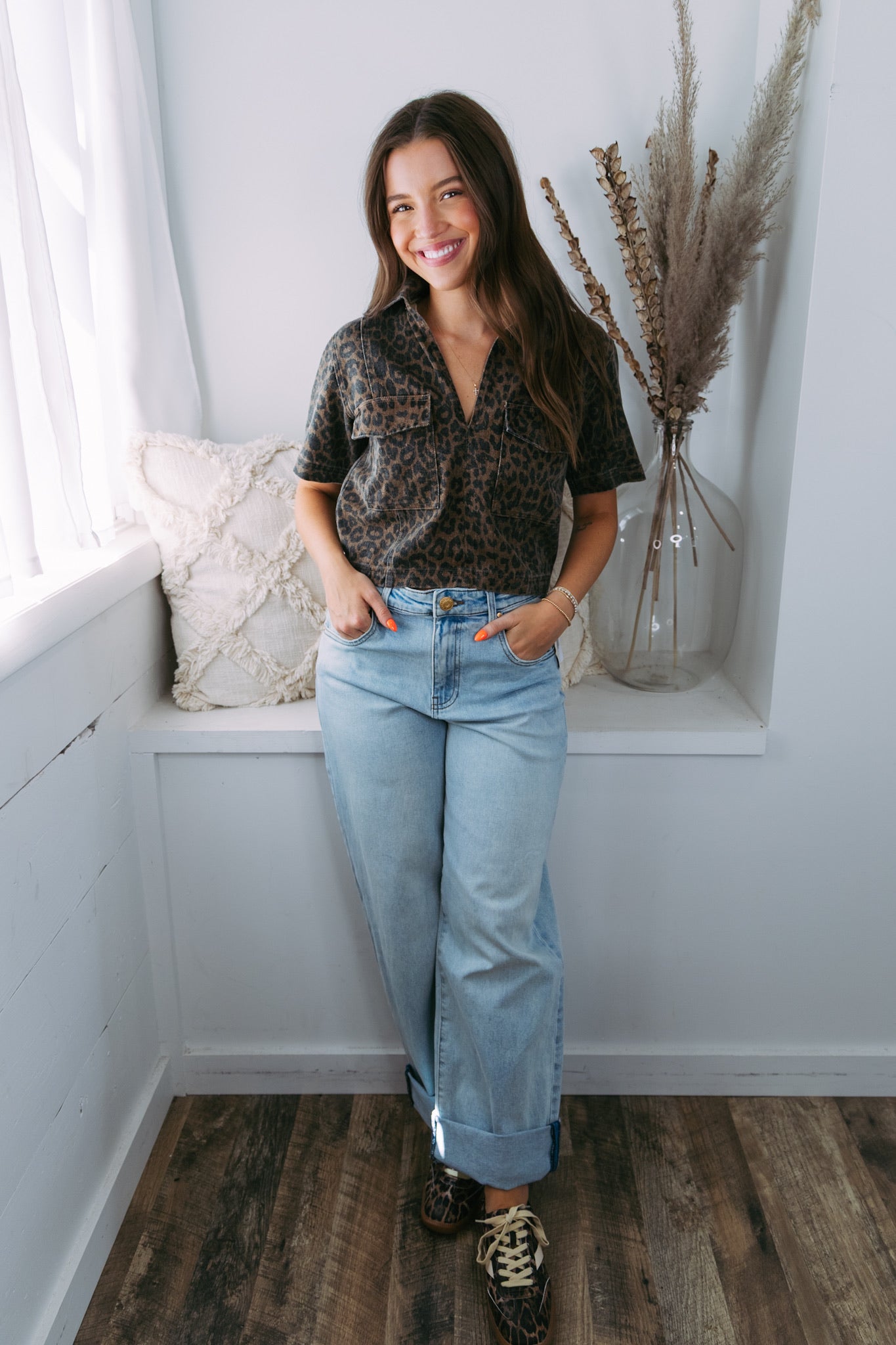 Lara Leopard Denim Top