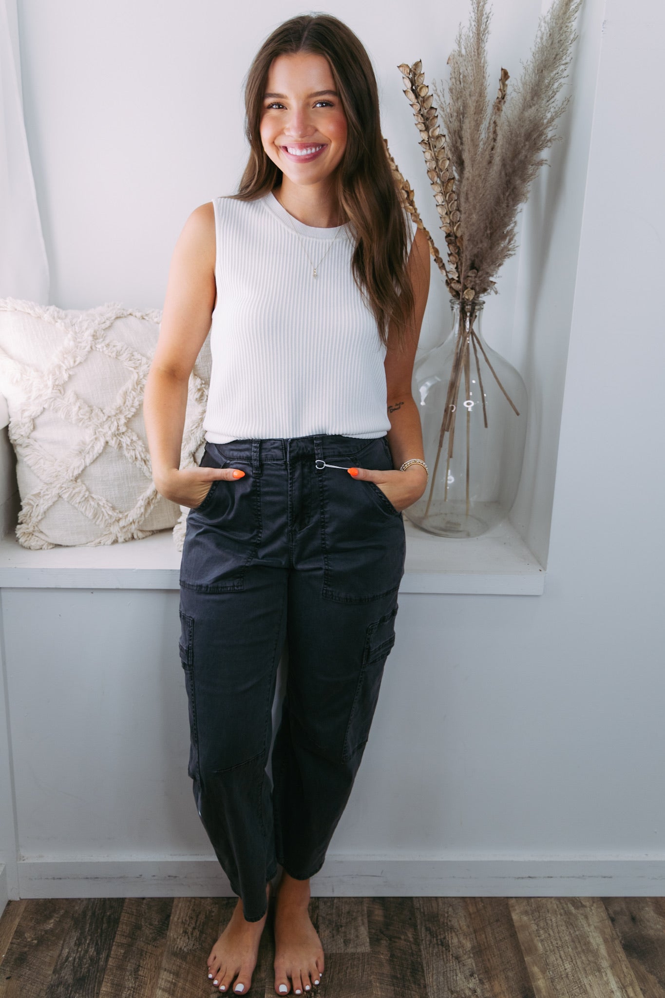 [Dear John] Lasso High Rise Cropped Baggy Fit Pants - Charcoal