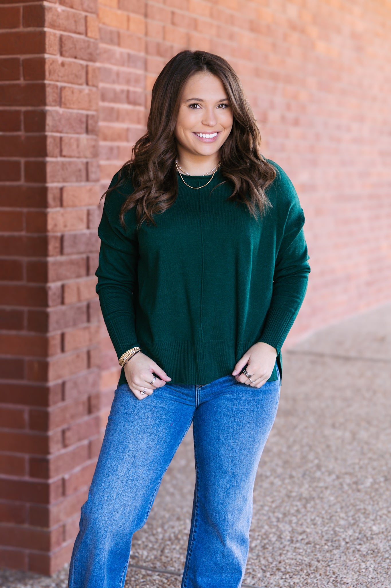 Round Roll Neck Drop Shoulder Sweater - Dark Green
