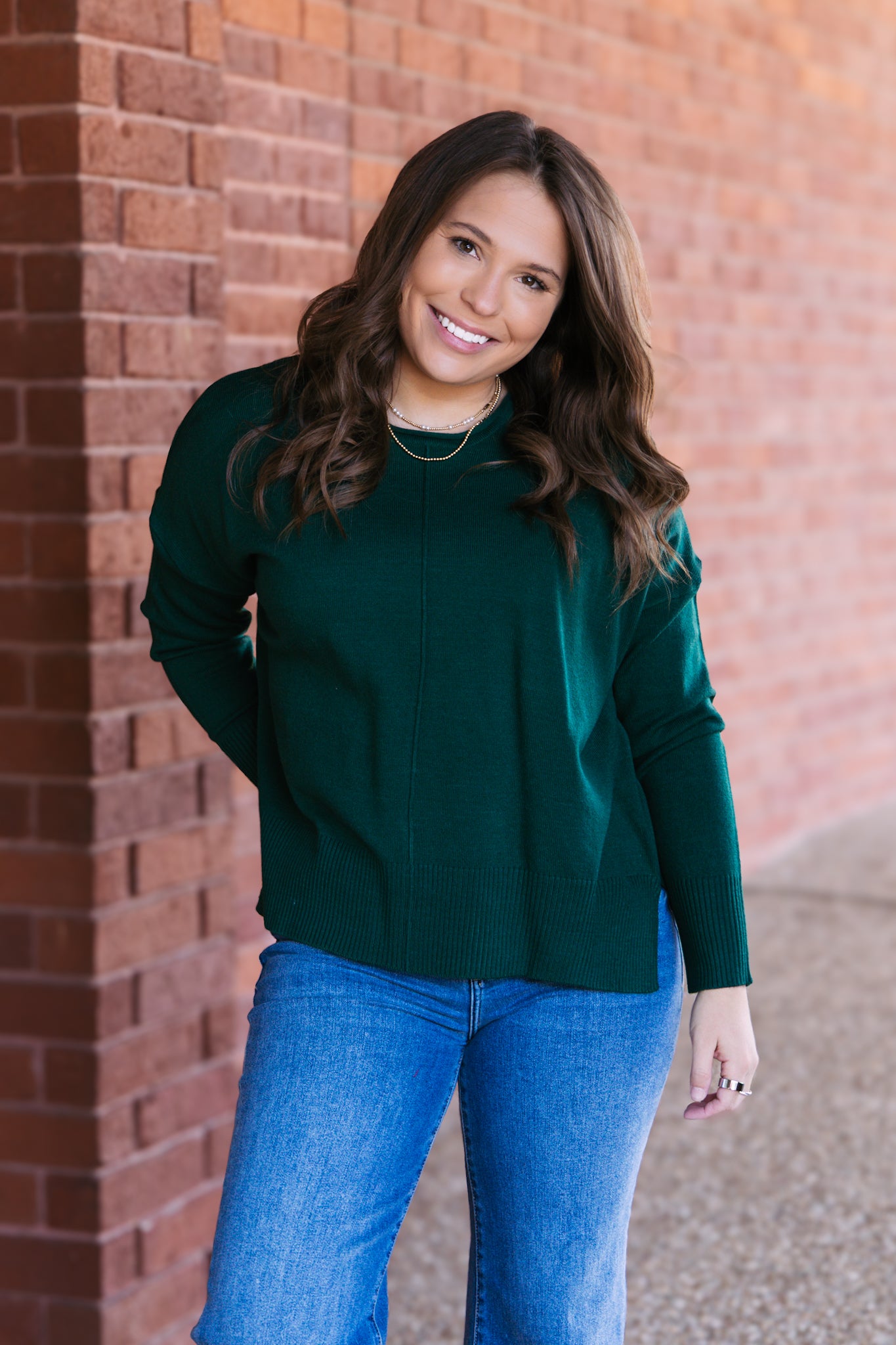 Round Roll Neck Drop Shoulder Sweater - Dark Green