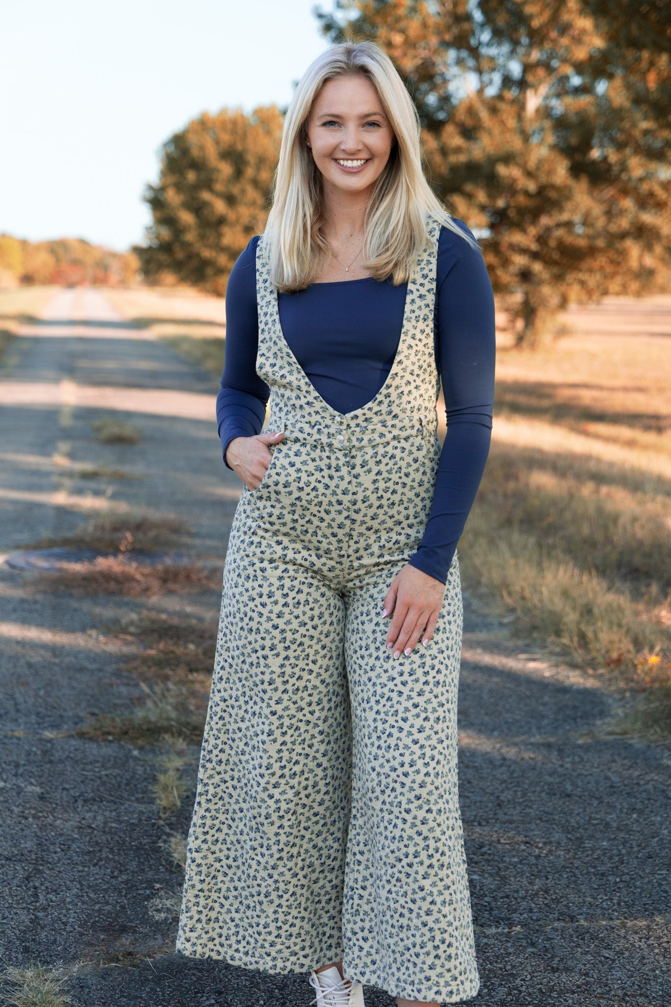 Vintage Woven Jumpsuit - Blue Floral