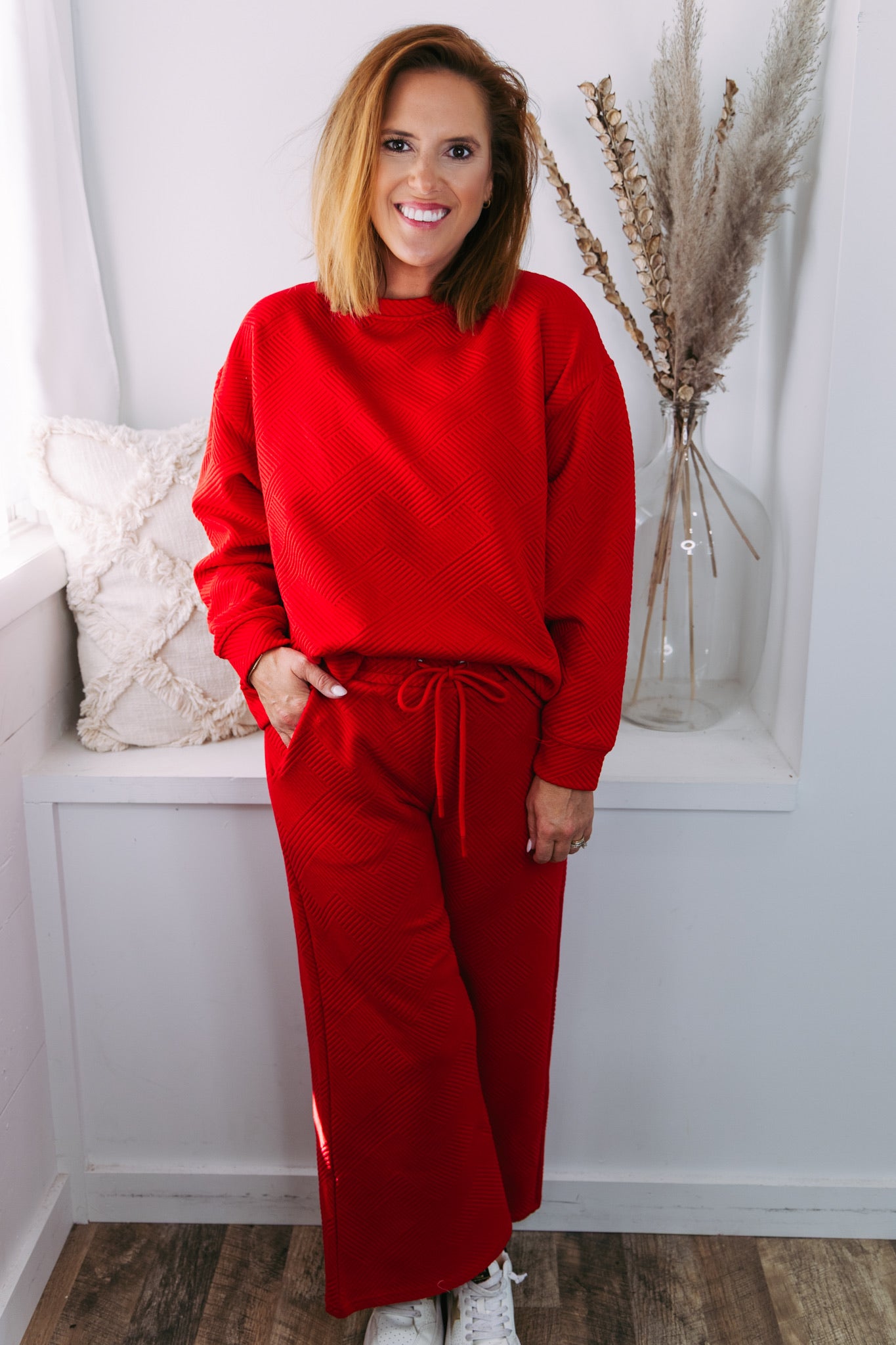 Claire Stitch Long Sleeve Top - Red