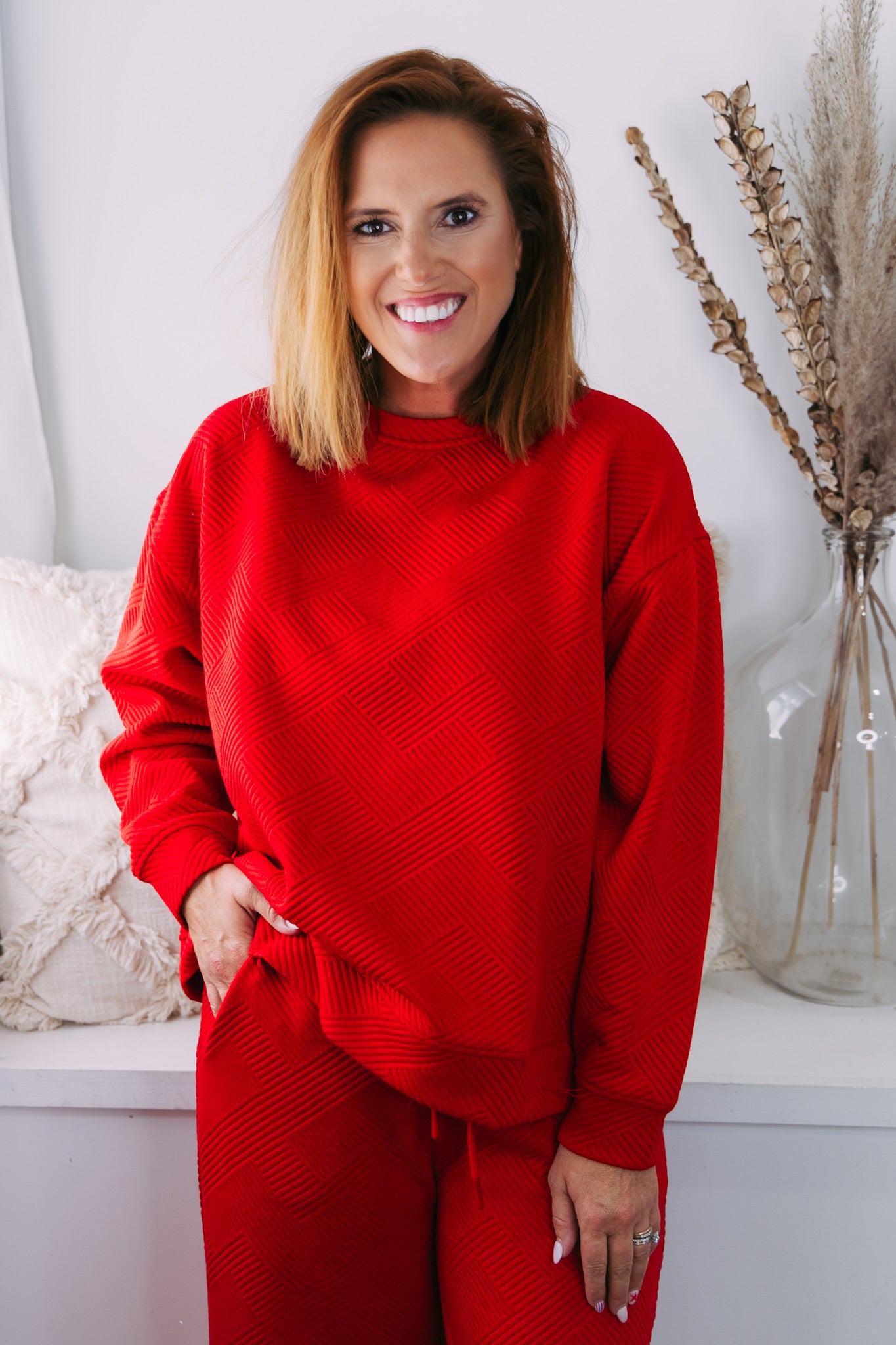 Claire Stitch Long Sleeve Top - Red