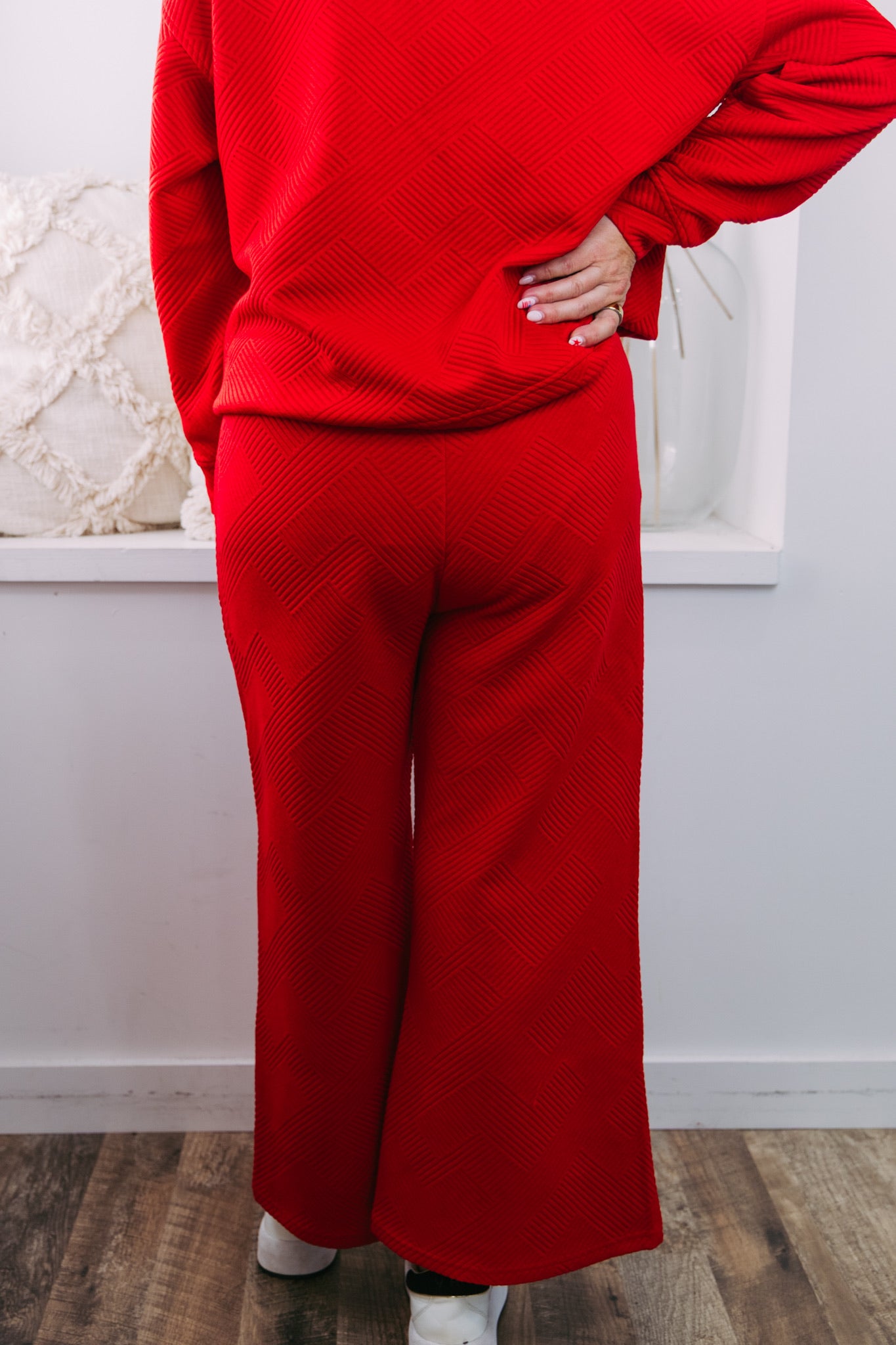Claire Stitch Crop Wide Leg Pants - Red